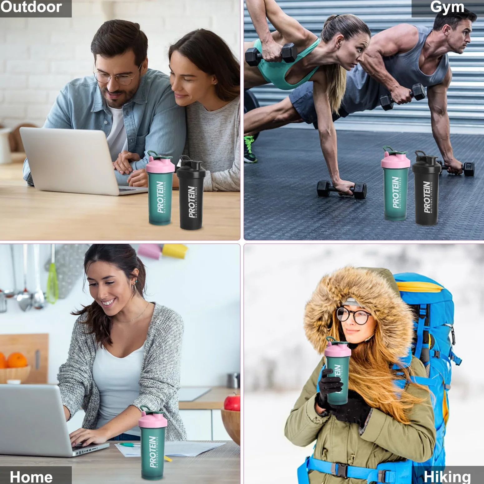 2 SZT. Shaker do białka 700 ML z kulką, wyświetlacz ml, bezpieczny przed wyciekaniem shaker do białka do siłowni, butelka fitness, shaker do białka do mieszania kremowego proszku białkowego Whey, D