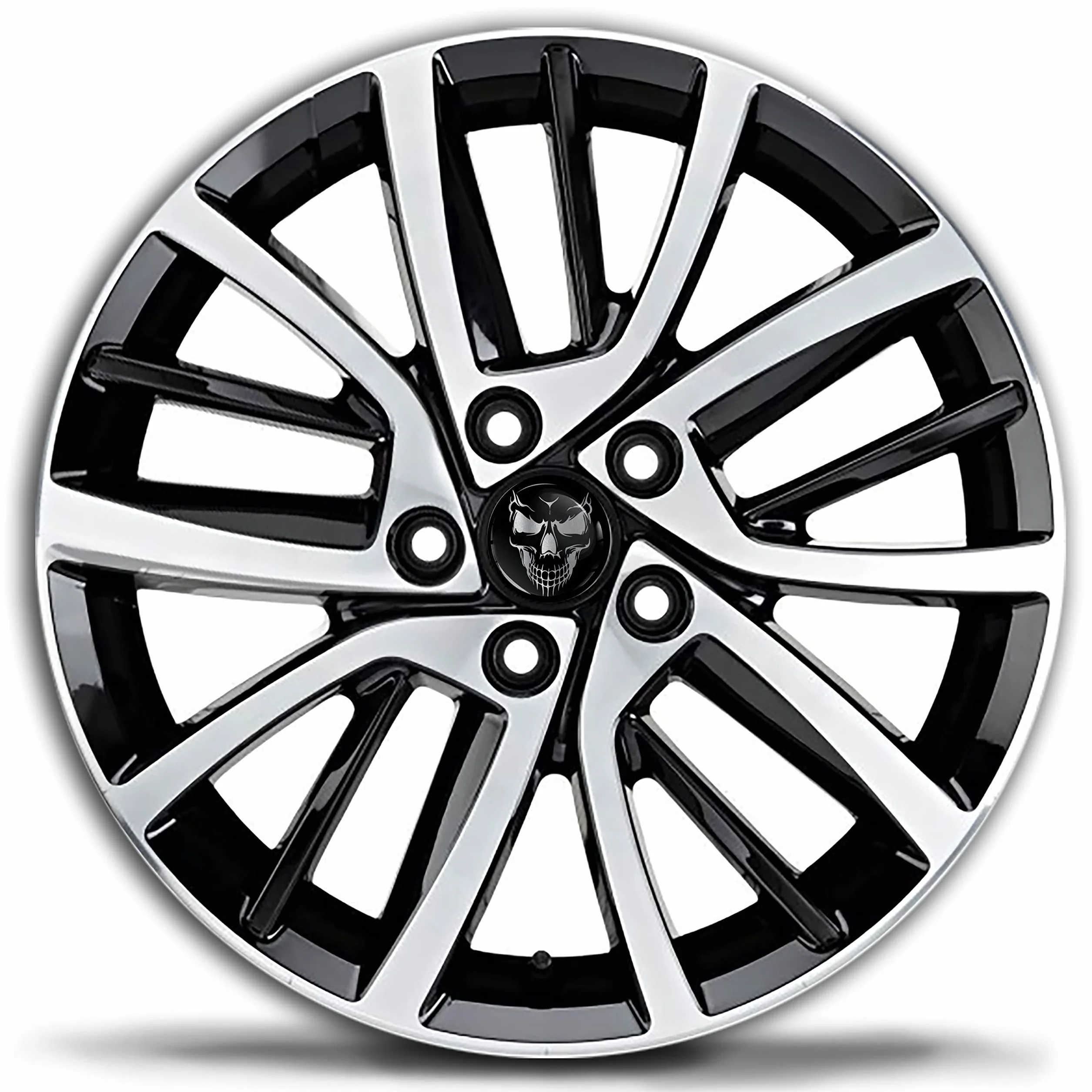 4 x 65 mm, dekielki na felgi, kompatybilny z VW 3B7 601 171 / 6U7 601 171, kołpaki do kół, centralne zaślepki piast kół, nakładki na piasty koła Czaszka Czarny Srebrny CV 48