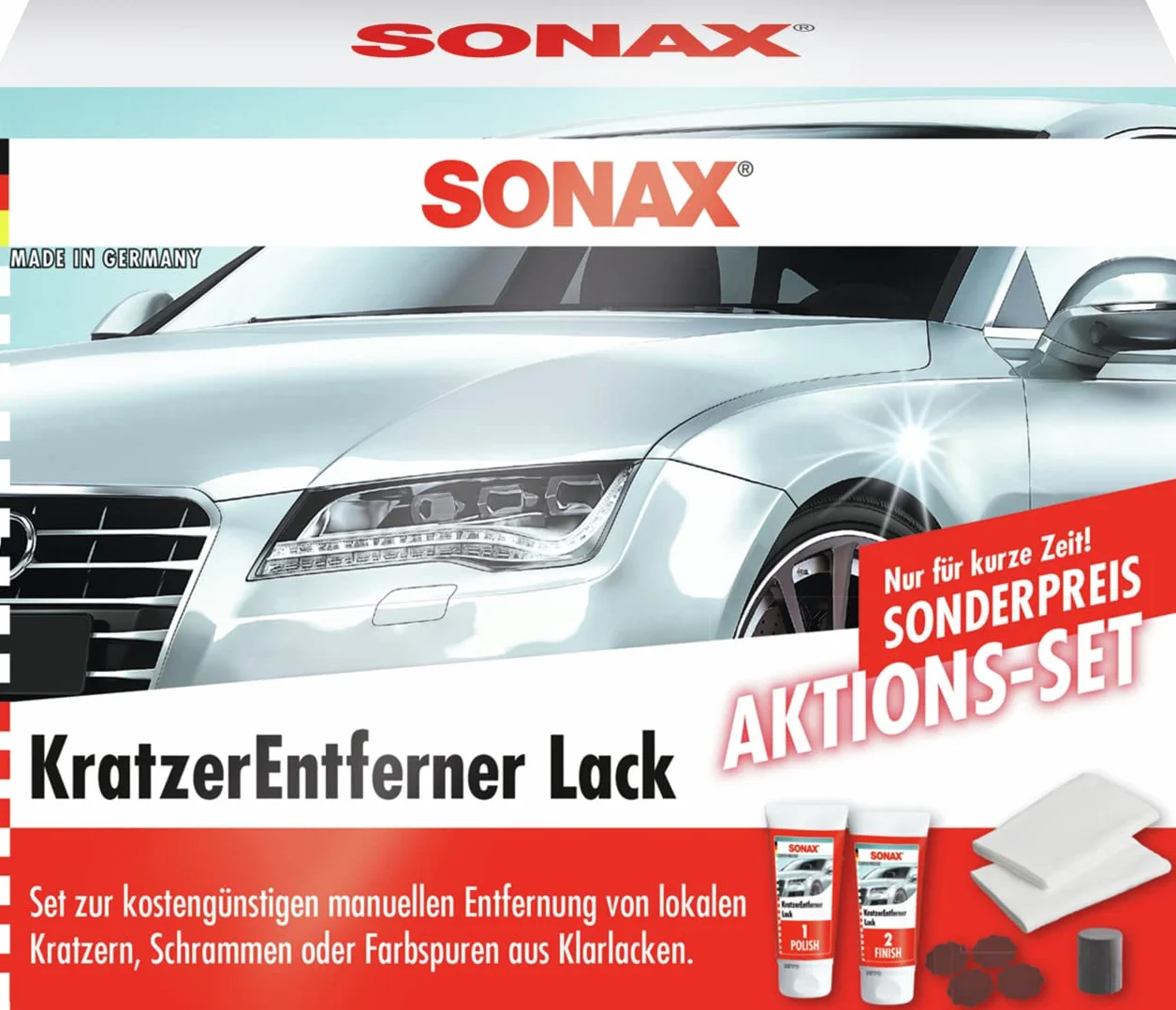 SONAX Zestaw działań do usuwania zarysowań lakieru (2 x 25 ml) usuwa zadrapania i zadrapania z lakierów bezbarwnych | nr art. 03058410