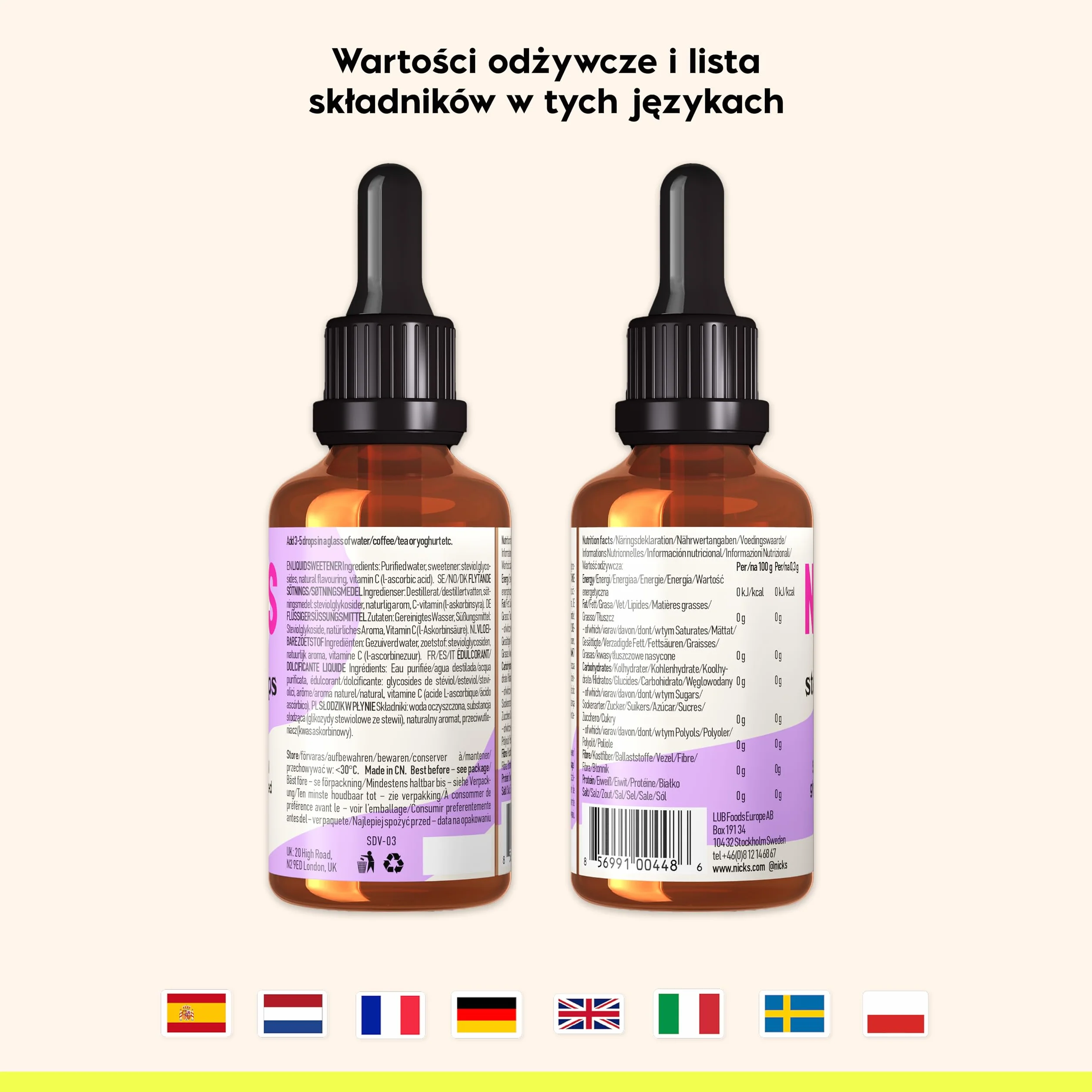 NICKS naturalne krople stewii waniliowy płynny słodzik 50 ml bez cukru zero kalorii keto