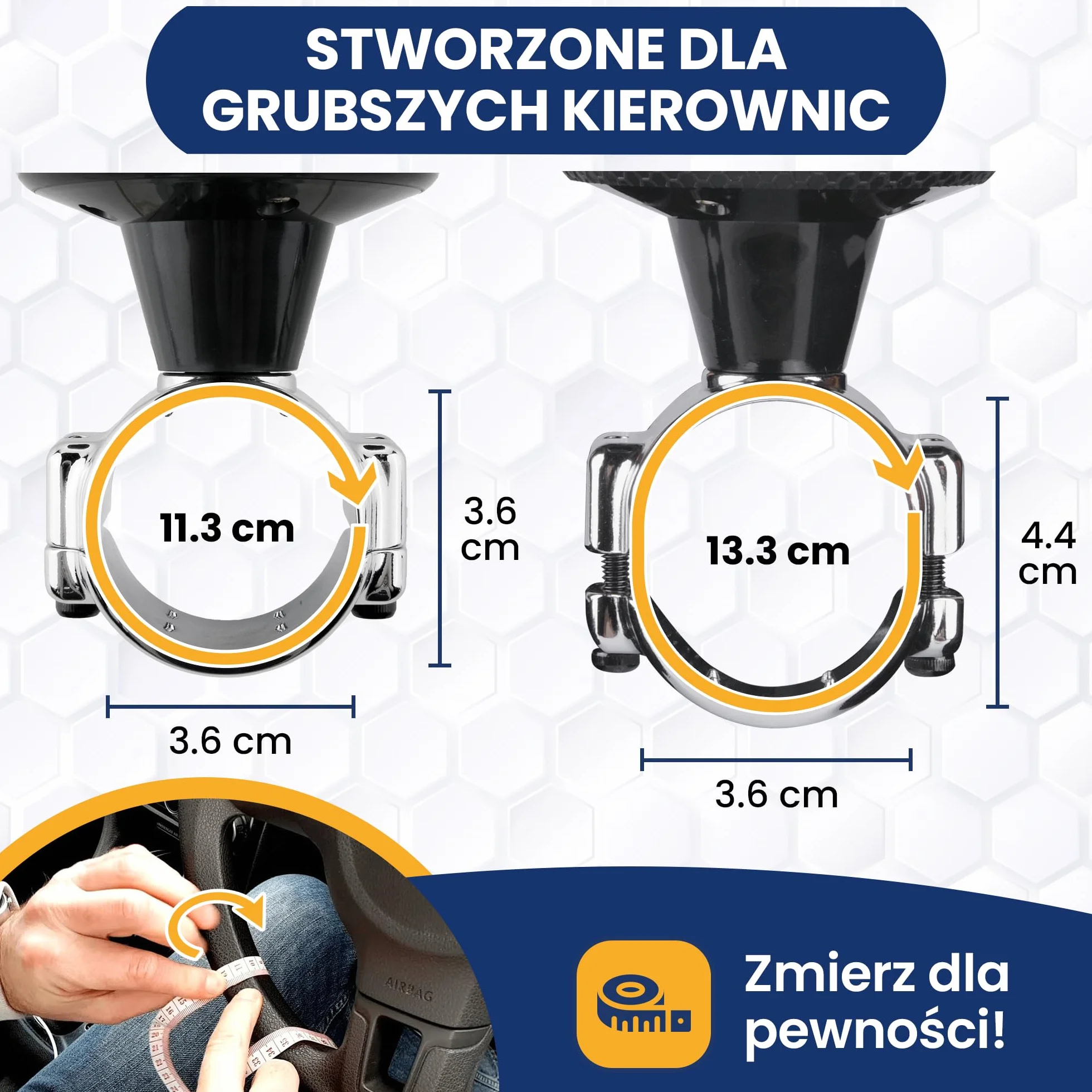 Gałka kierownicy ciężarówki - Specjalne pokrętło XL do grubych kierownic - Lepszy chwyt - do samochodów ciężarowych, dostawczych, lekkich ciężarówek, kierownic sportowych i tuningowych