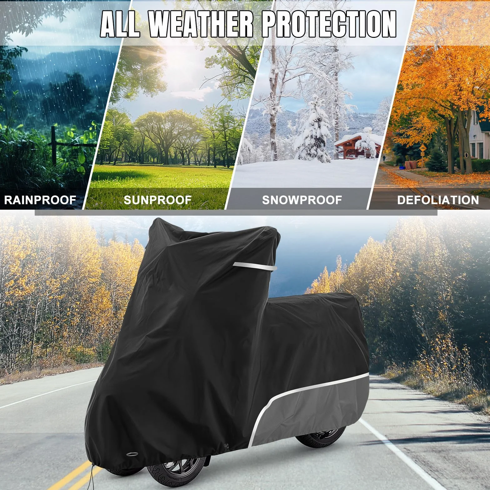 Pokrowiec na motocykl, do użytku na zewnątrz, wodoszczelny i odporny na warunki zimowe, tkanina Oxford 420D, pasuje do Piaggio MP3 250/310/300/350/400/500/530 (szary)
