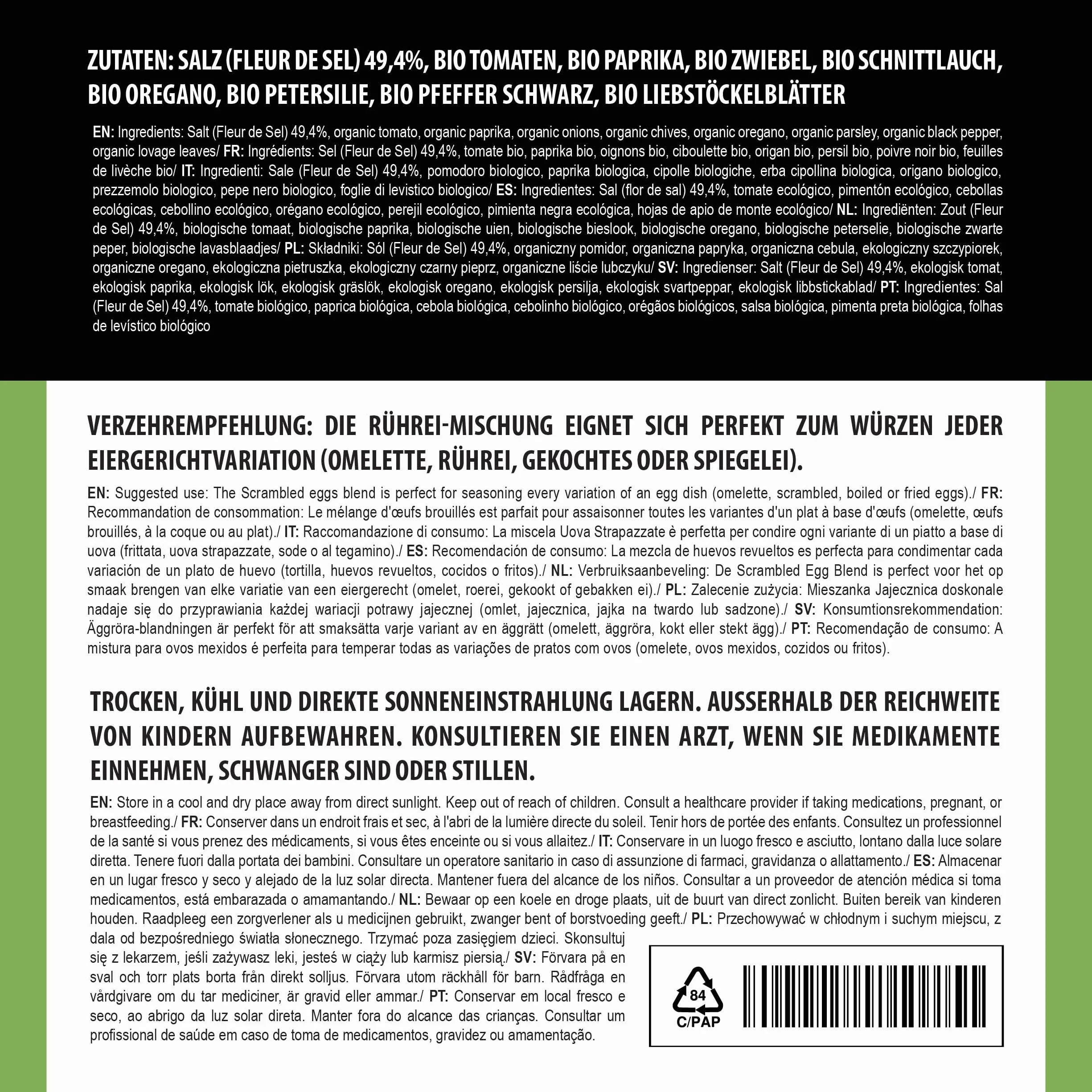 Alpi Nature Ekologiczna Przyprawa do Jajecznicy 100g, Sól Przyprawowa do Jaj i Omletów