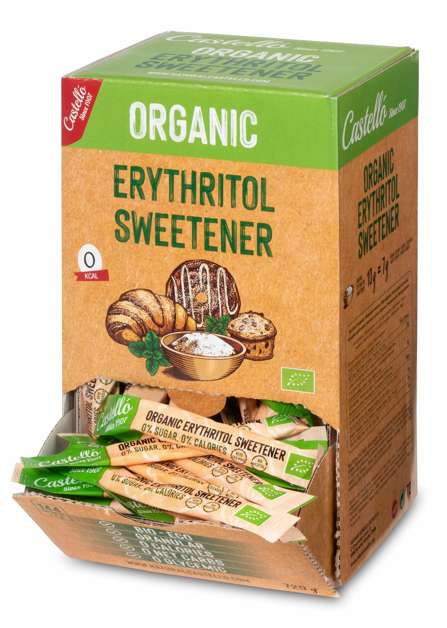 Castello Słodzik z erytrytol Bio Organiczny 720g 144 saszetki 5g