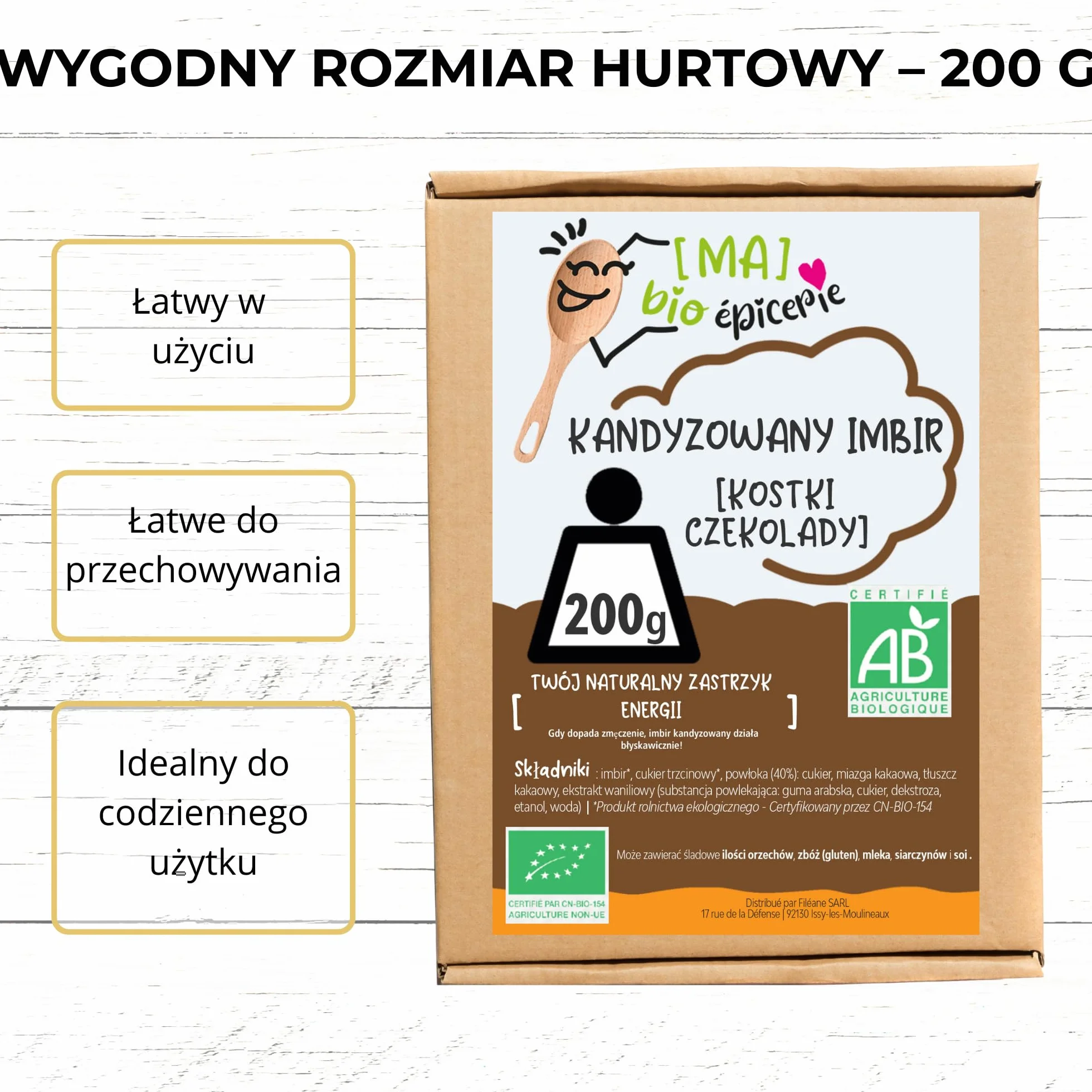 [MA] bio-épicerie | Imbir kandyzowany w kostkach oblany czekoladą | 940G | Pakowane luzem | Certyfikat ekologiczny bio| Najwyższej jakości kandyzowane owoce i czekolada | Bez konserwantów