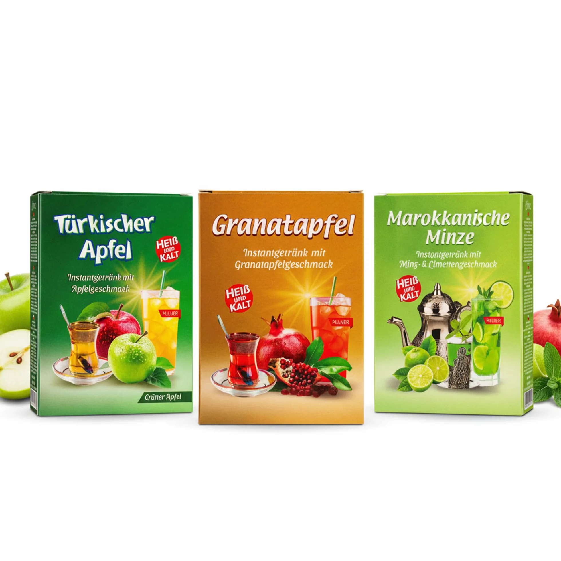 ottoman zestaw 3 tureckich herbat jabłkowych, zielonych, marokańskich i granatowych, 250 g, napój instant (zielone jabłko – mięta marokańska – granat)