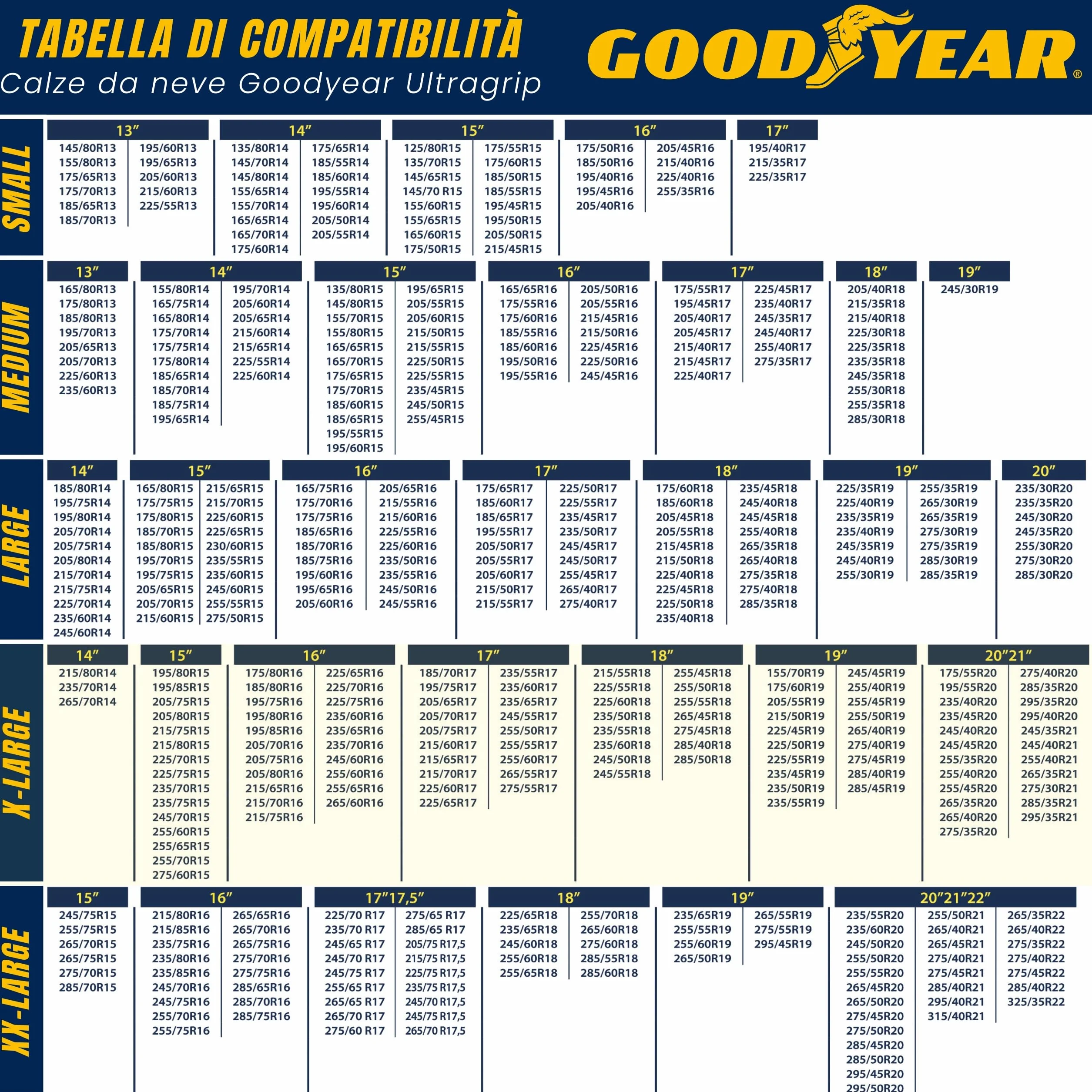 Goodyear Zestaw 2 łańcuchów śnieżnych z tkaniny samochodowej Ultra Grip rozmiar XL, specjalnie do obsługi pojazdu, tekstylia, biały