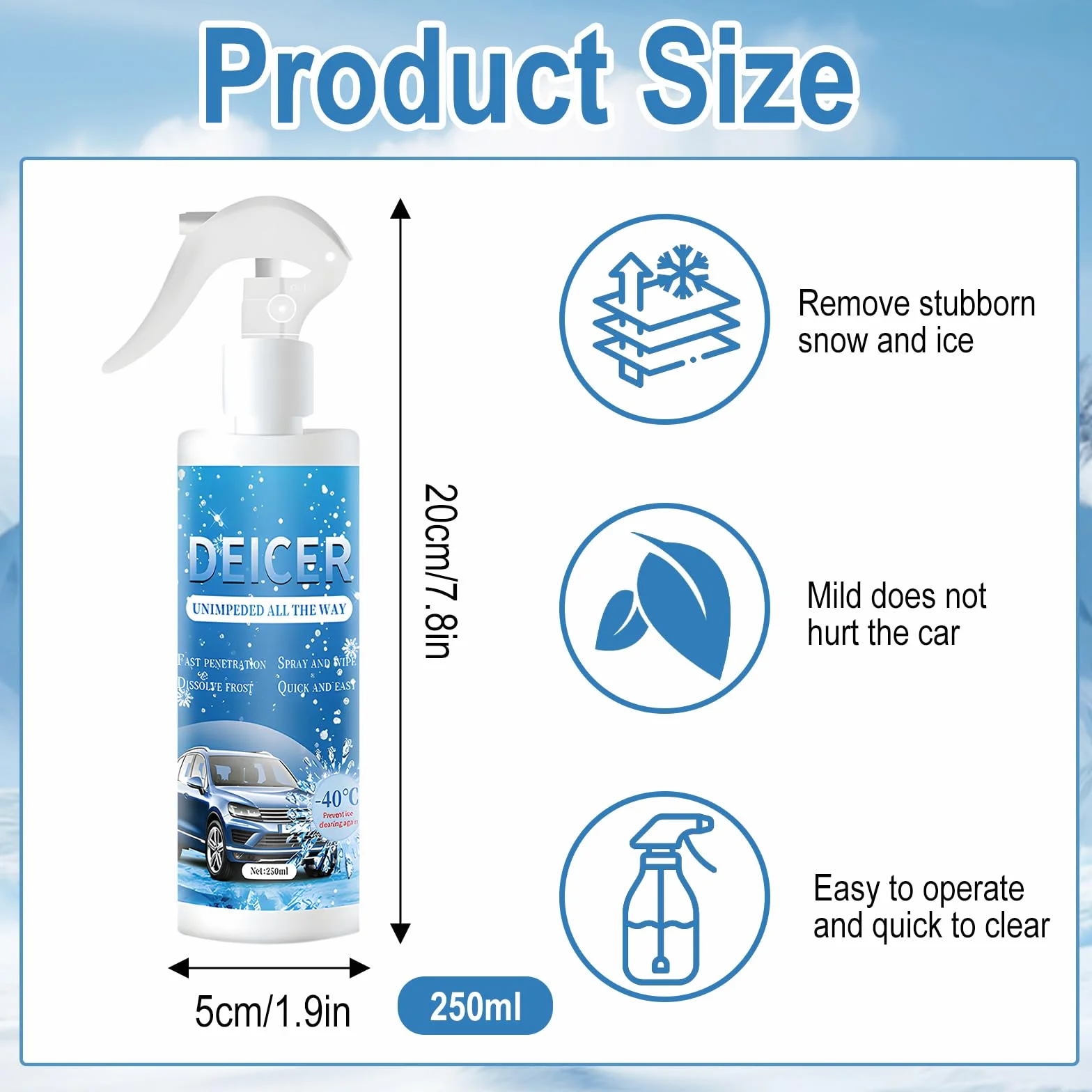 Odmrażacz szyb 250 ml spray zimowy do usuwania lodu z samochodu
