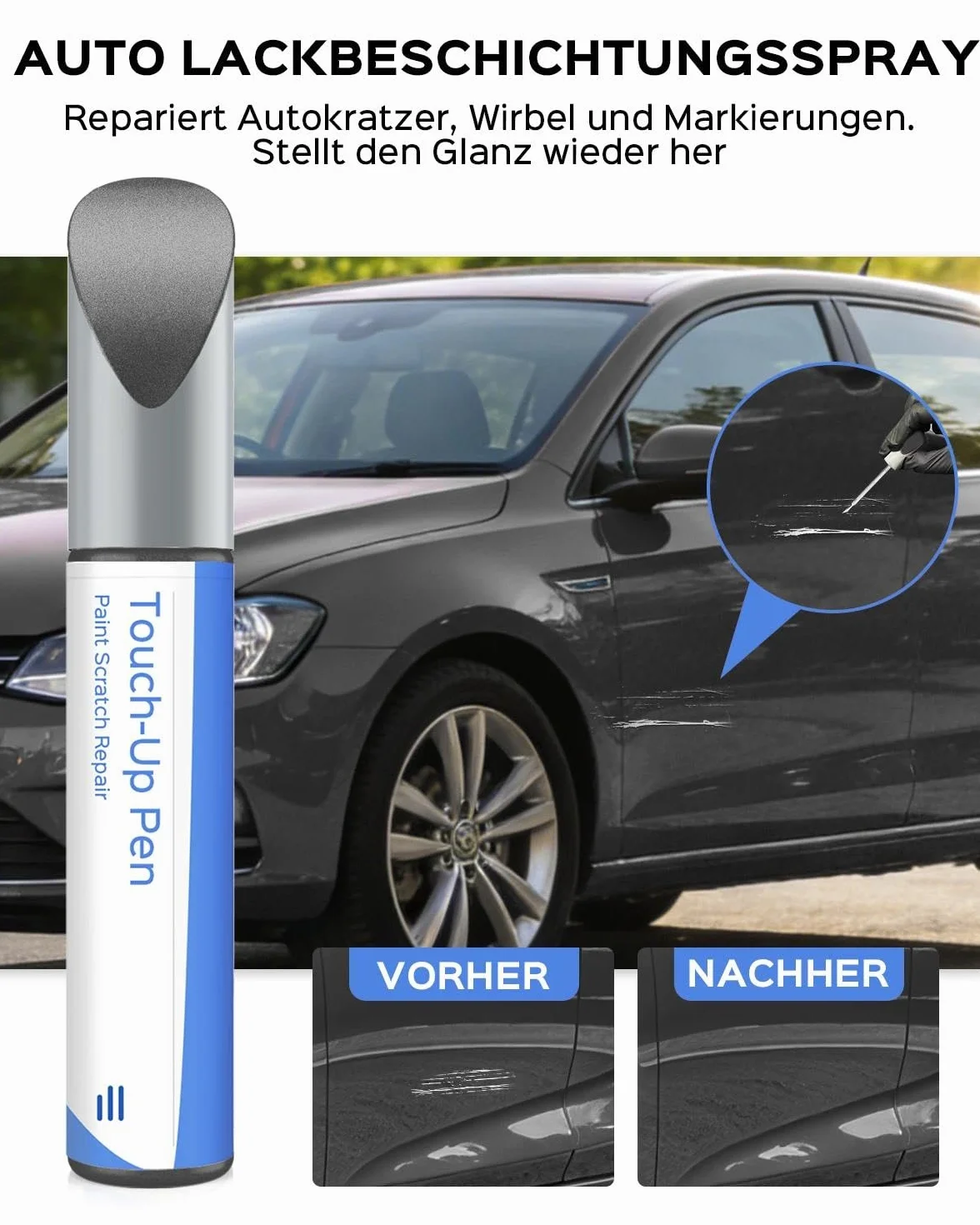 LA7T United Grey Metallic pisak do lakieru, kompatybilny z VW/Volkswagenem, dokładne dopasowanie do chipów i zadrapań