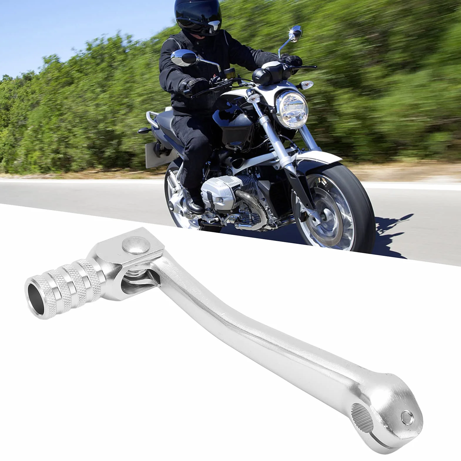 Qiilu Rozrusznik Motocykl Kick Starter Dźwignia Pedał Kick Starter Dirt Bike Wrażliwe CNC Aluminium Uniwersalne Akcesoria Motocyklowe(Srebro)