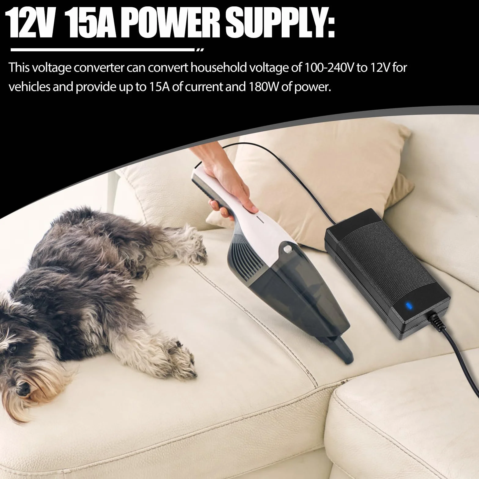 Przetwornica napięcia 230 V na 12 V, 180 W, zasilacz sieciowy 12 V 15 A, zasilacz 220 V, adapter do gniazda zapalniczki samochodowej, gniazda zapalniczki samochodowej, odkurzacza samochodowego