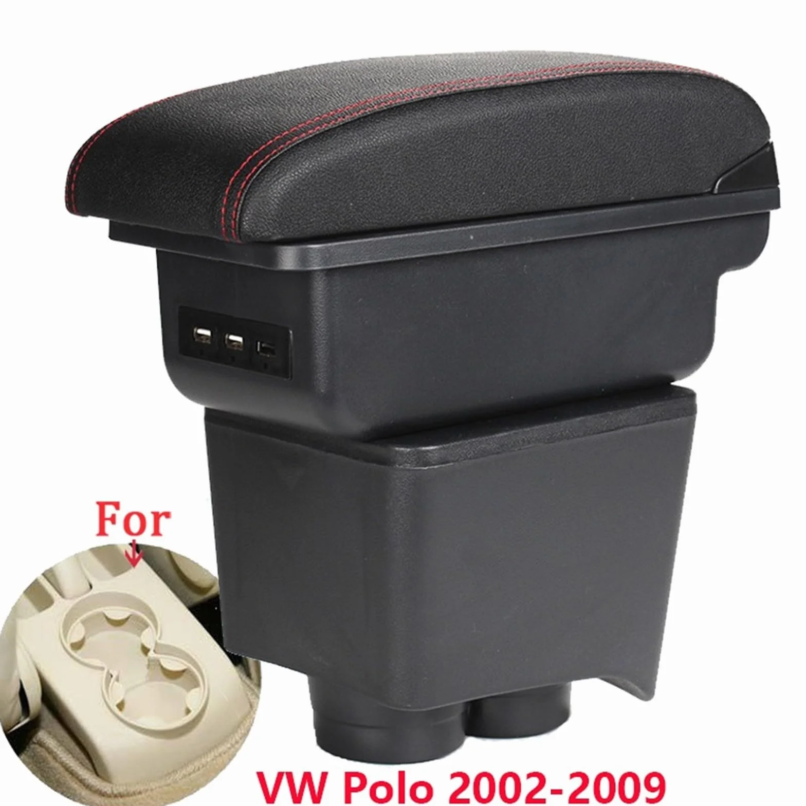 Armsteun Richter Bush Pasuje do Volkswagen Polo 9N3 Podłokietnik Samochodowy Podłokietnik Box 2002-2009 Części do modernizacji Schowek Akcesoria Wnętrza Samochodu USB(C1 Black red NO USB)