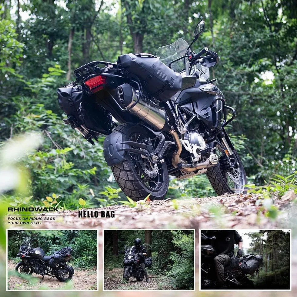 Rhinowalk Wodoodporna torba na siedzenie motocyklowe, 28 l ( 2 x 14 l), boczna, na bagażnik, akcesoria