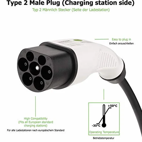 Adapter do pojazdu elektrycznego kabel do ładowania - typ 2 IEC 62196 na typ 1 SAE J1772 EV + adapter ładowarki - 1-fazowy 32 A (7,6 kW) czarny/biały złącze wtykowe