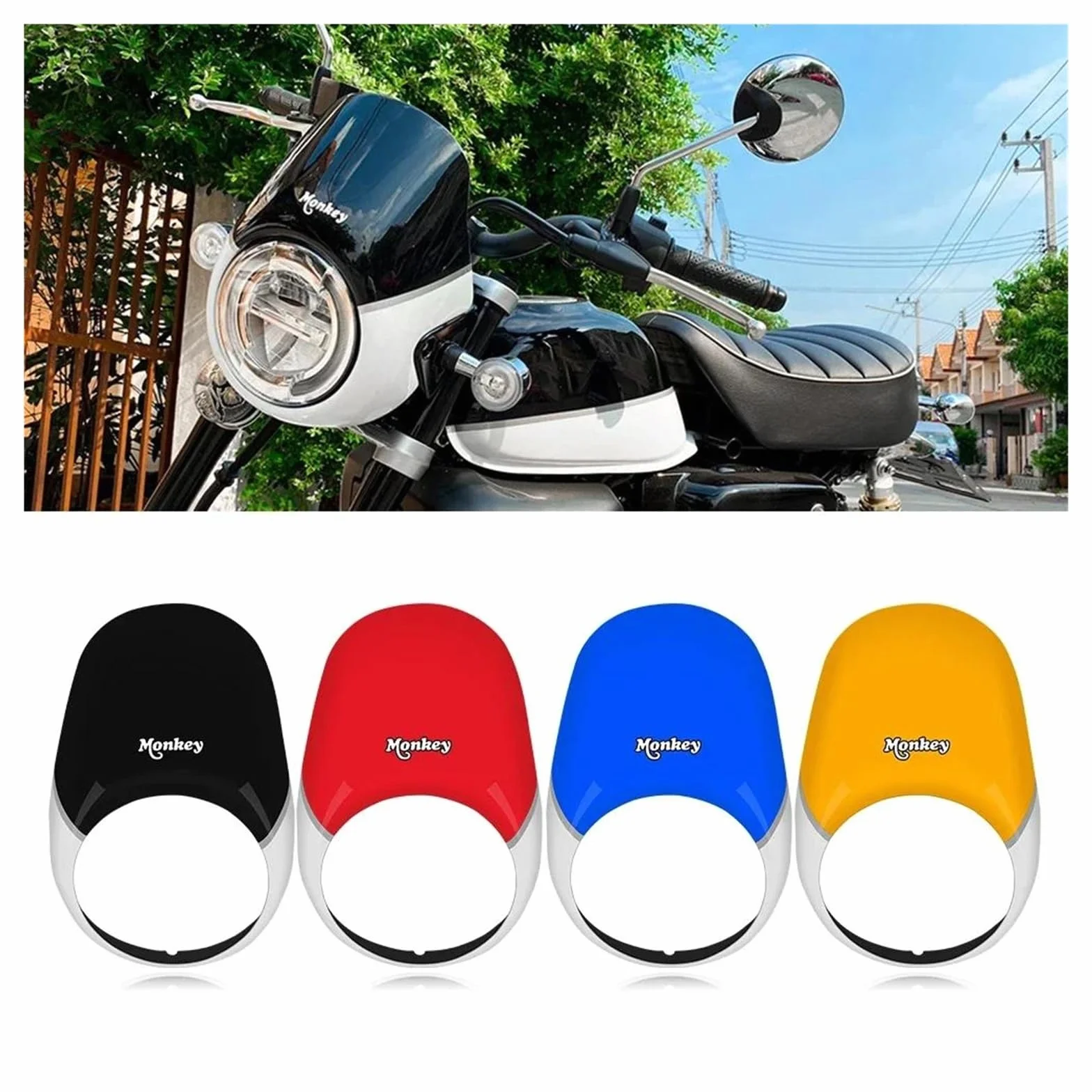 szyba motocyklowa Dla Honda Monkey 125 Małpa 125 2018-2023 Osłona Reflektora Motocykla Szyba Przednia Owiewka Prędkościomierza regulowana przednia szyba(Yellow)