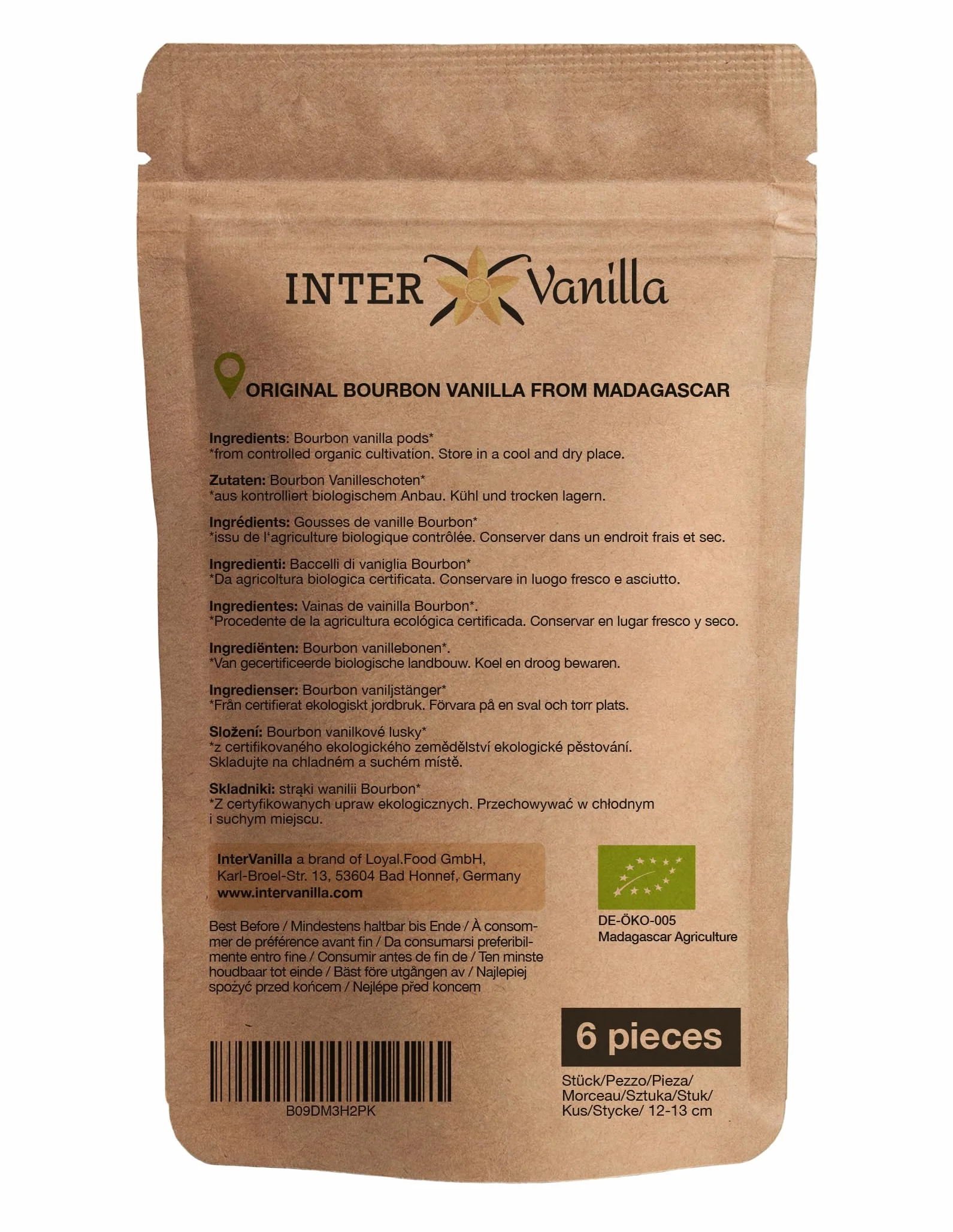 InterVanilla BIO Bourbon płatki wanilii, 6 sztuk, 12-13 cm, bourbon wanilia jakość premium A, z Madagaskaru