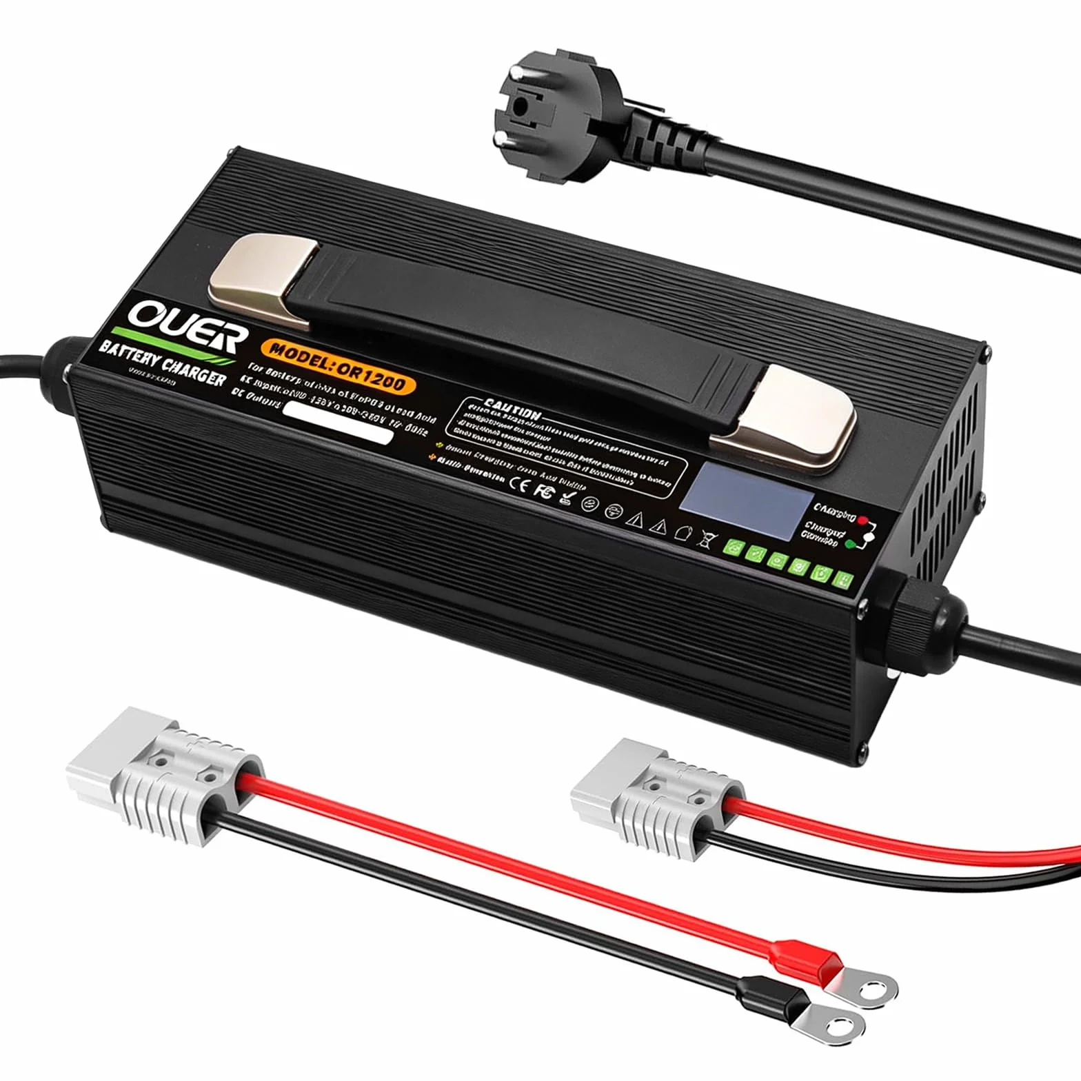LiFePO4 ładowarka 14,6 V 40 A do baterii 4S 12 V LiFePO4, AC DC, Smart 4-stopniowe ładowanie z wentylatorem chłodzącym, wyświetlaczem LED i 2 wtyczkami, do akumulatorów Deep Cycle do łodzi, RV i