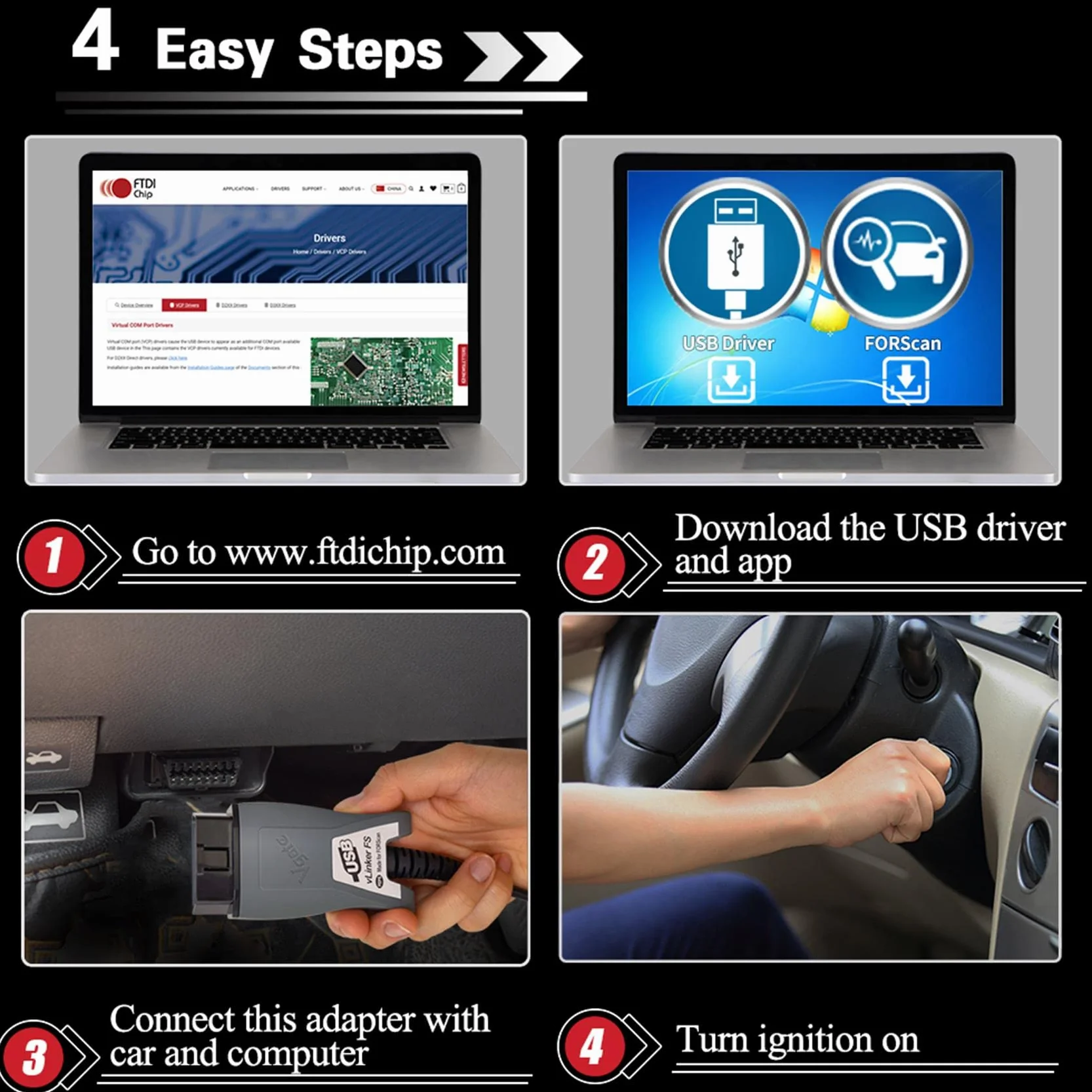 vLinker FS OBD2 USB Adapter dla FORScan HS/MS -CAN Automatyczne przełączanie
