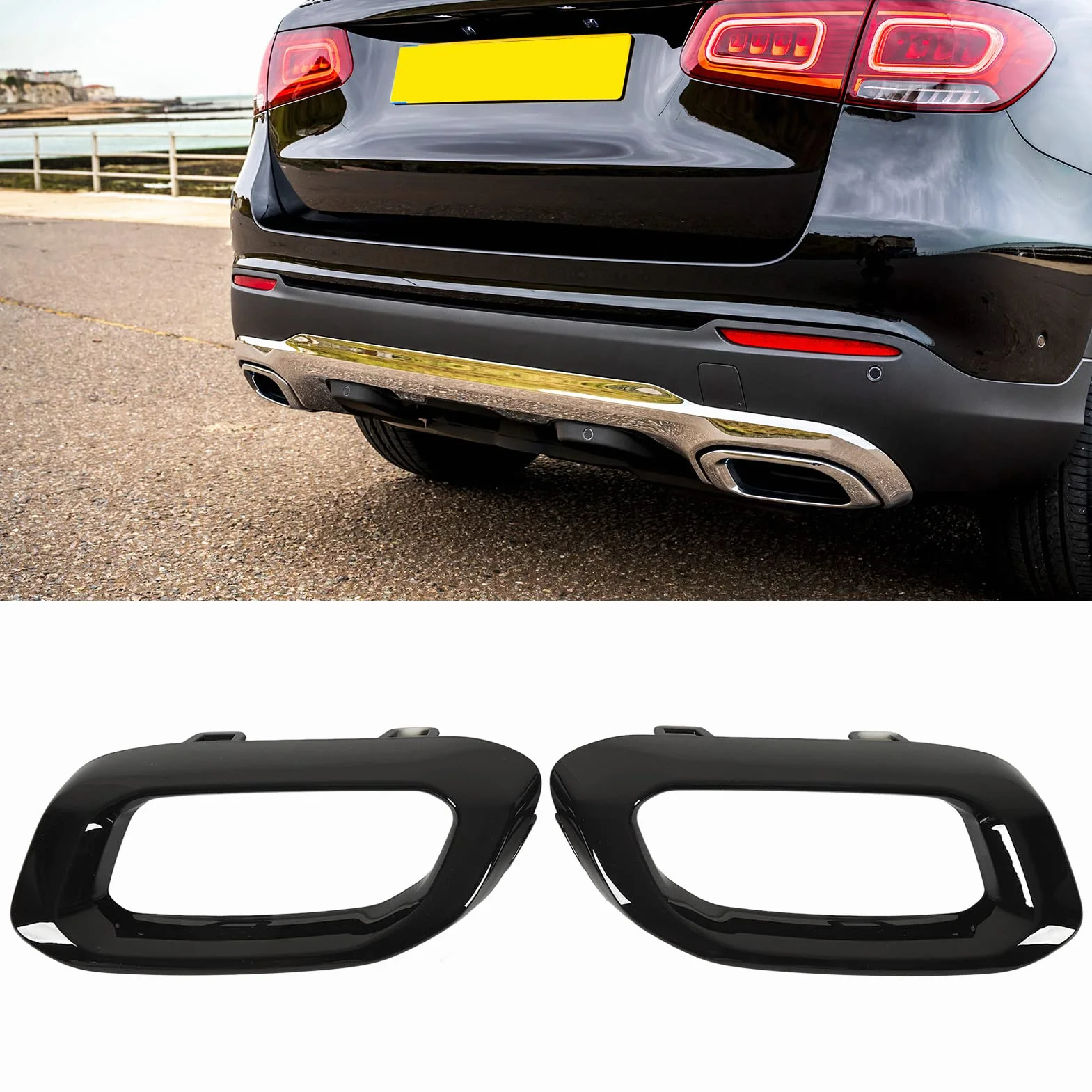 Końcówka Rury Wydechowej Osłona Rury, Osłona Końcówki Rury Wydechowej Wykończenia Bezel Pasuje do GLC GLE Klasa GLS X253 C253 W167 V167 C167 X167 Linia 2020-2023 (Czarny błyszczący)