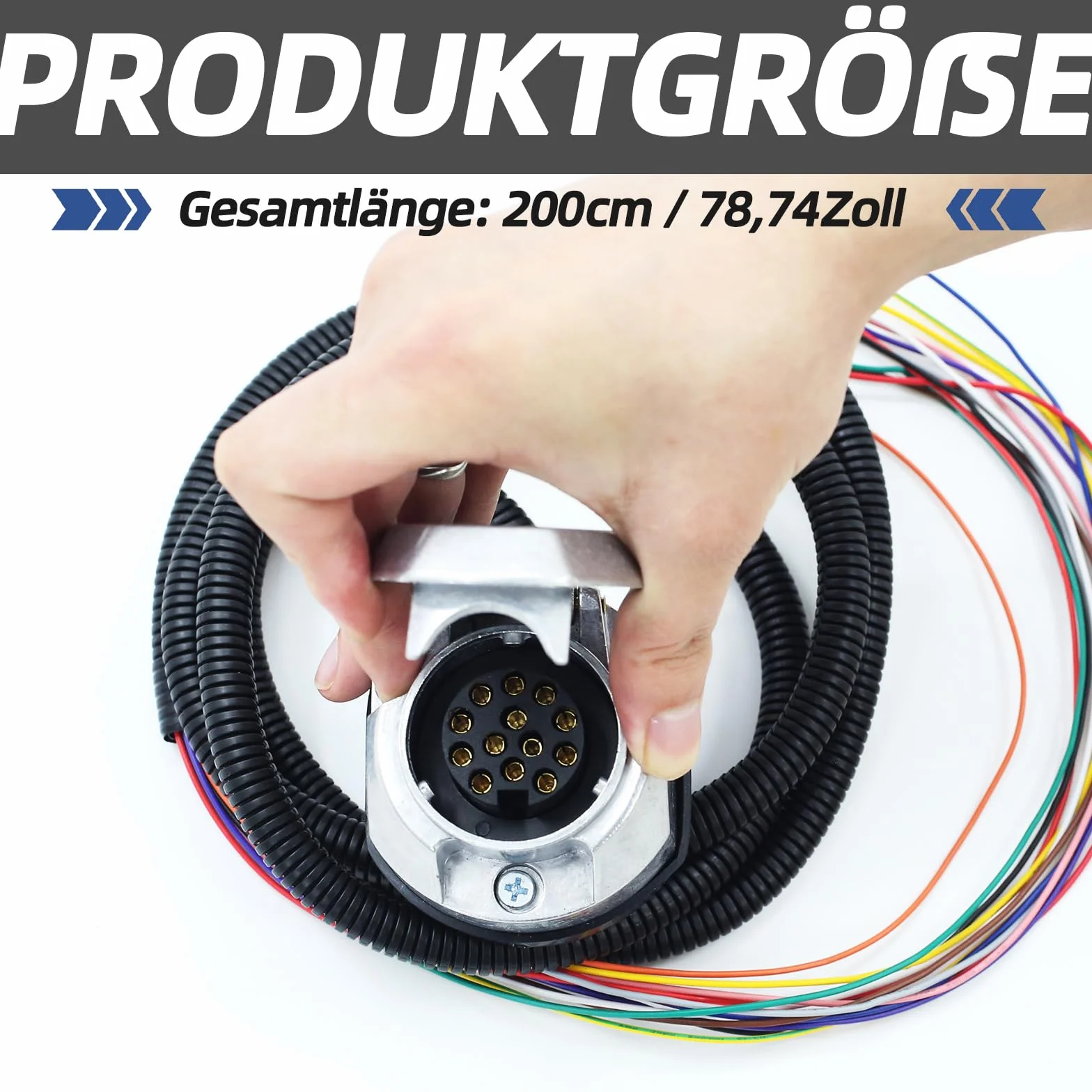 13-biegunowa wtyczka do przyczepy z kablem o długości 2 m, adapter do przyczepy i przedłużacz, gniazdo do przyczepy z metalową pokrywą, wodoszczelne, pasuje do przyczep kempingowych, kamperów