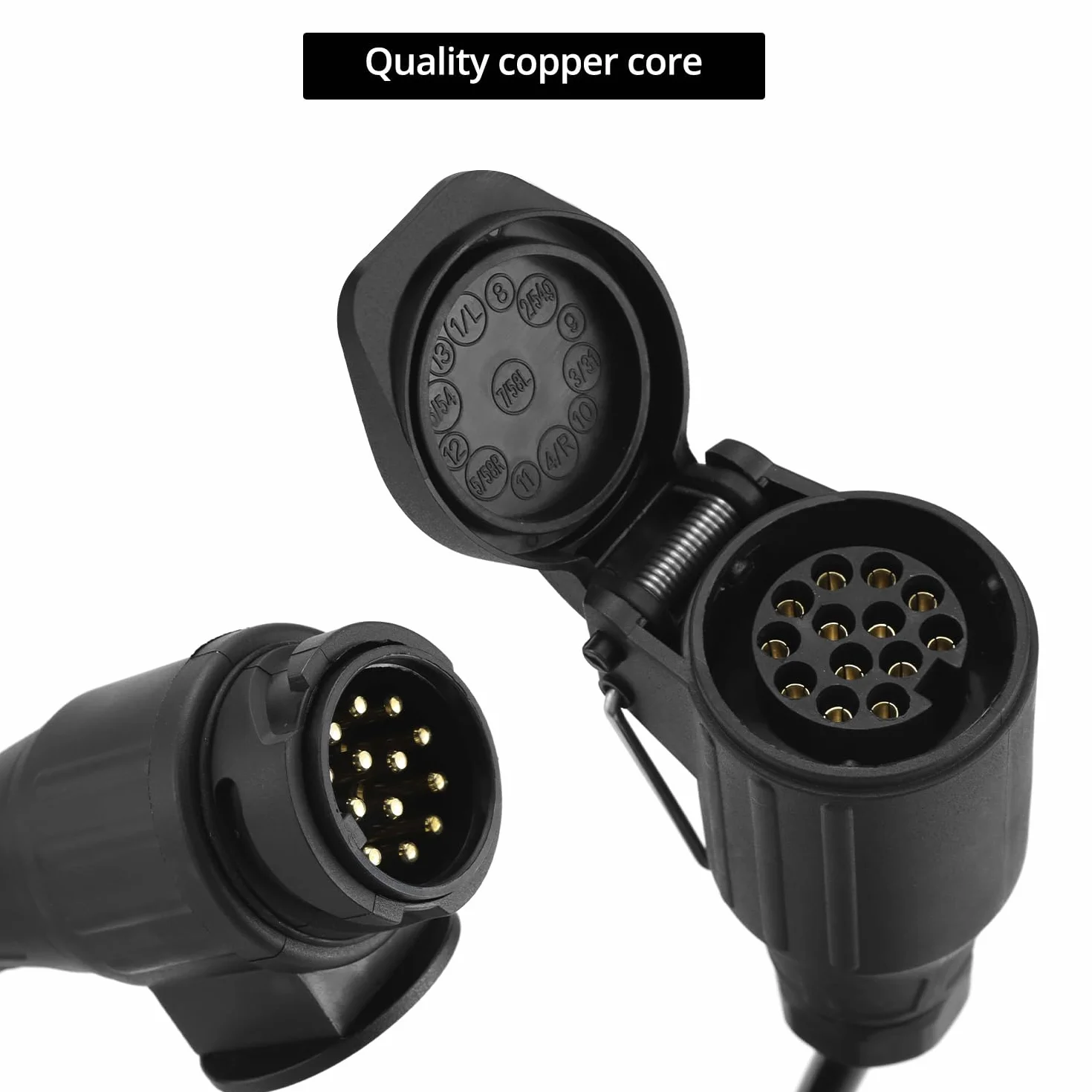 QWORK® 2-metrowy kabel adaptera przyczepy 13 do 13 pinów, 12V spiralny kabel przedłużający do przyczepy z wtyczką i gniazdem do przyczep kempingowych, kamperów, RV-ów, traktorów, przyczep do łodzi