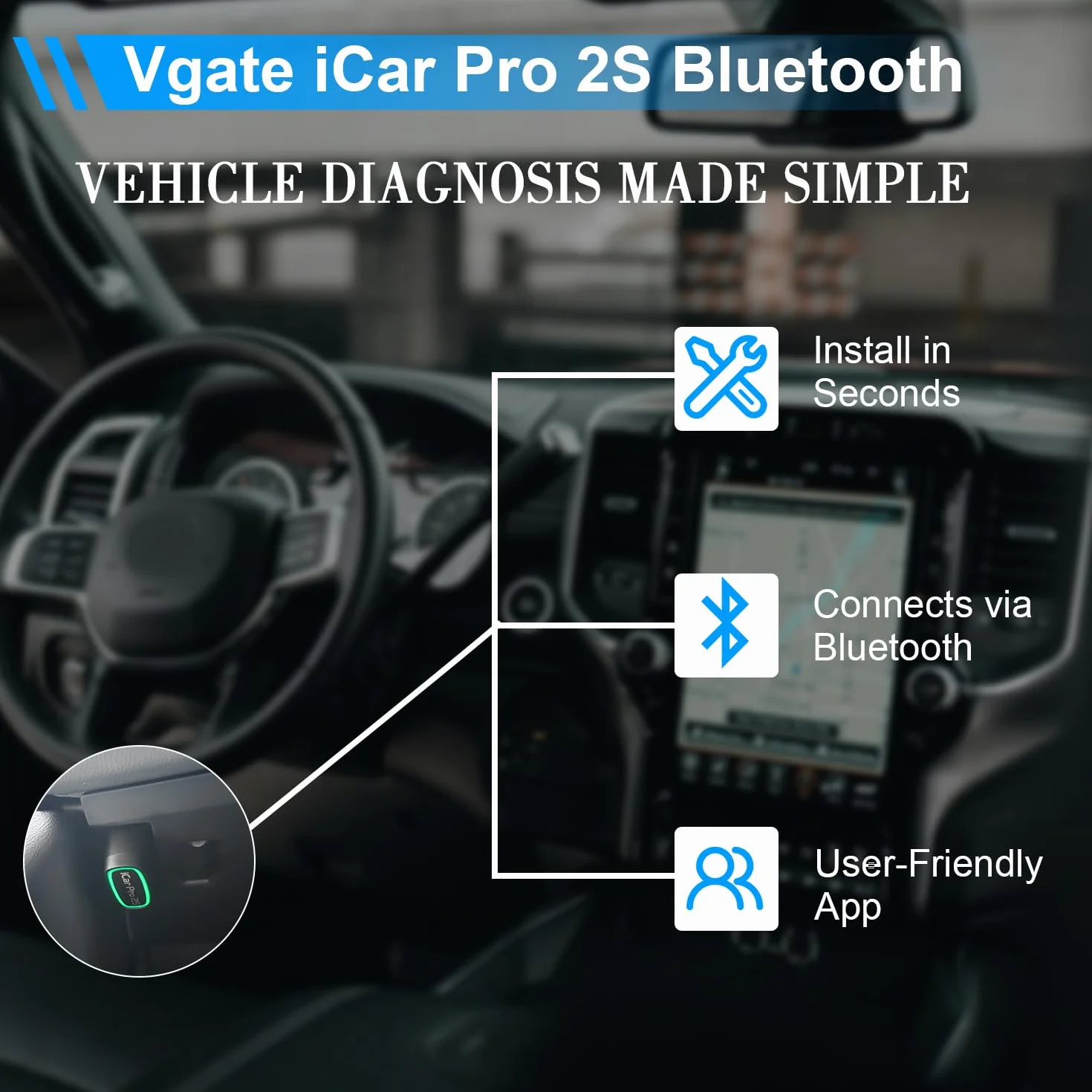 Vgate iCar Pro 2S Bluetooth OBD2 narzędzie diagnostyczne do systemów iOS, Android i Windows, narzędzie do skanowania samochodu obsługuje pojazdy elektryczne i hybrydowe