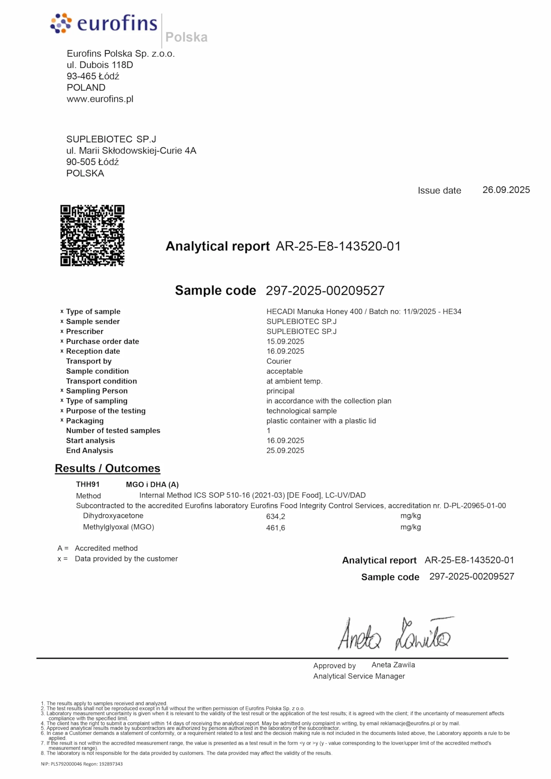 Miód Manuka 400+ MGO Oryginalny Miód z Nowej Zelandii I z certyfikowaną i gwarantowaną zawartością MGO 500g