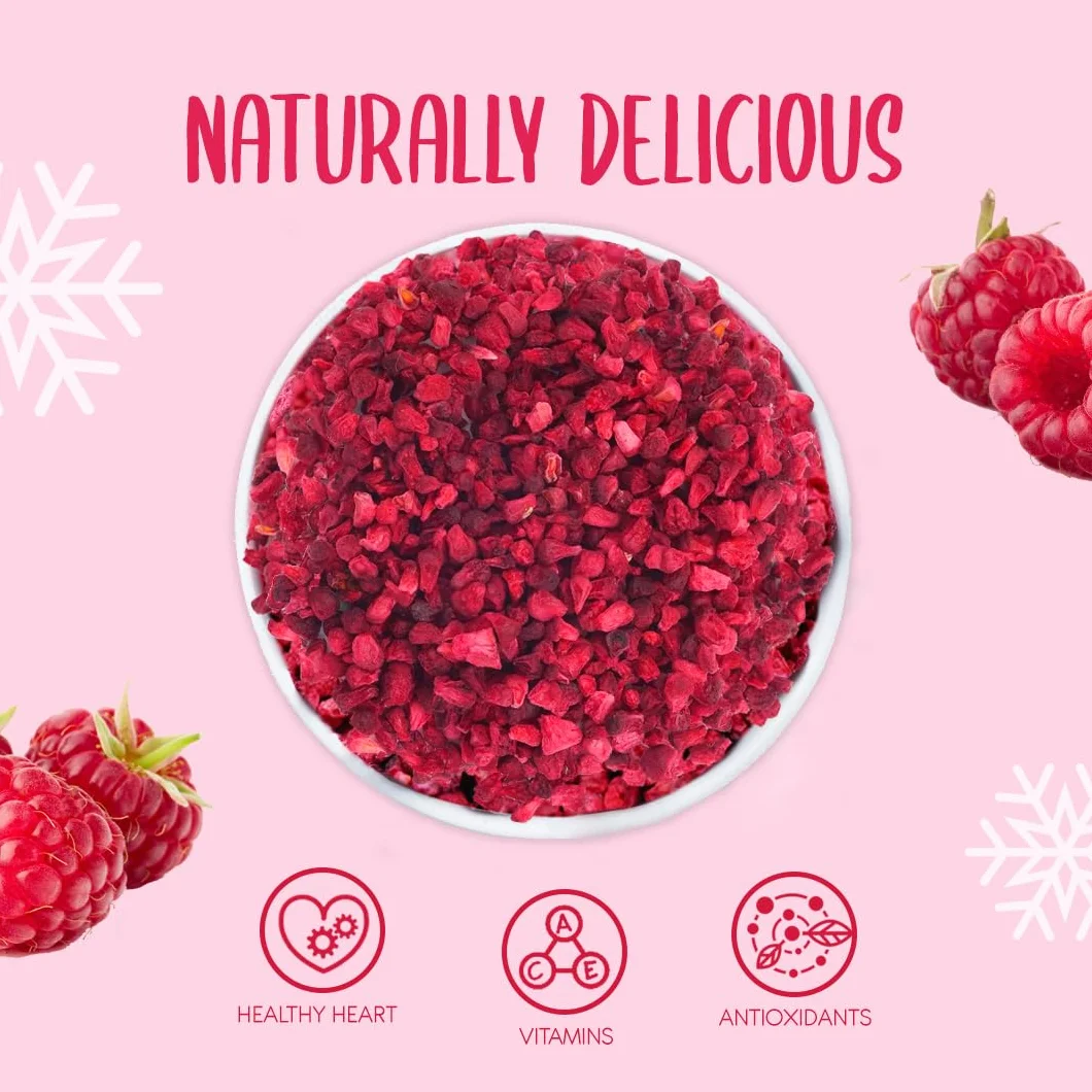 Liofilizowane Maliny Kawałki, Grys 100g - Suszone Owoce Liofilizowane - Maliny Suszone w Kawałkach - Liofilizowane Owoce do Wypieków, Dekoracji Ciast, Deserów - 100% Naturalne, Bez Dodatku Cukru