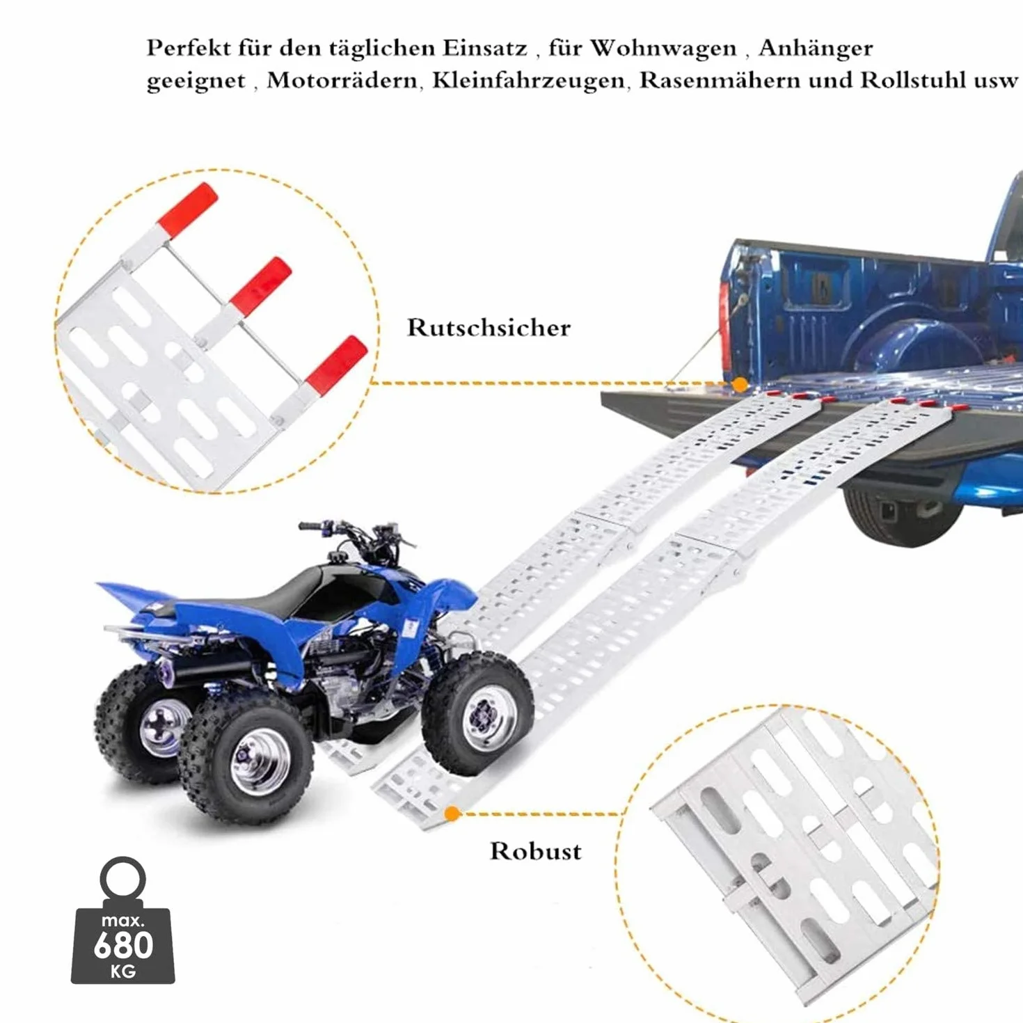 Lospitch aluminiowa rampa załadowcza do motocykla, 680 kg, składana, składana, aluminiowa rampa załadowcza do samochodu, 2 szt