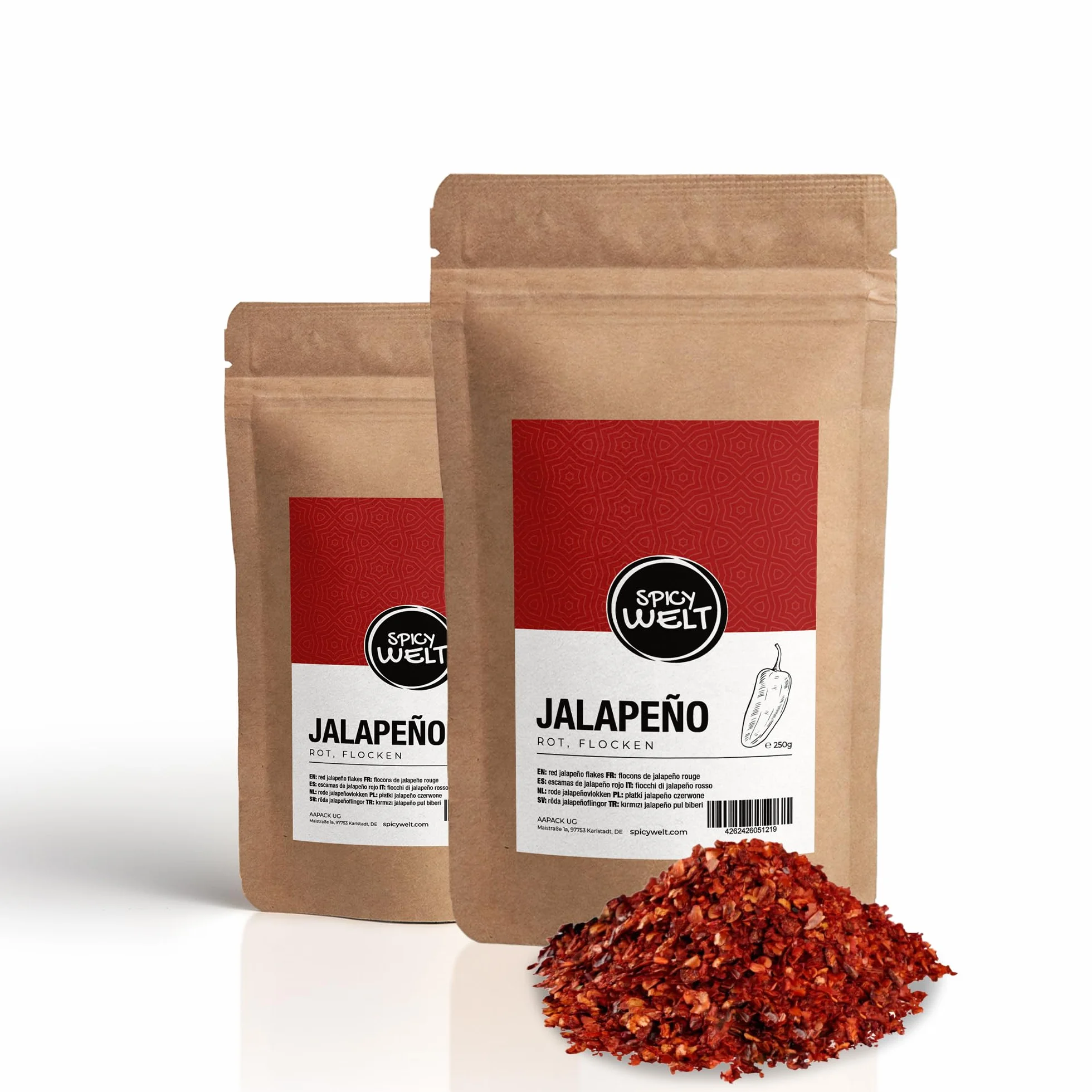 Spicy Welt Płatki Jalapeño Czerwone (250g) – Suszona Papryka w Płatkach do Pizzy, Tacos, Burgerów, Sałatek, Sosów i Dań Meksykańskich | Łagodny Słodki Smak | 100% Naturalne, Bez Dodatków