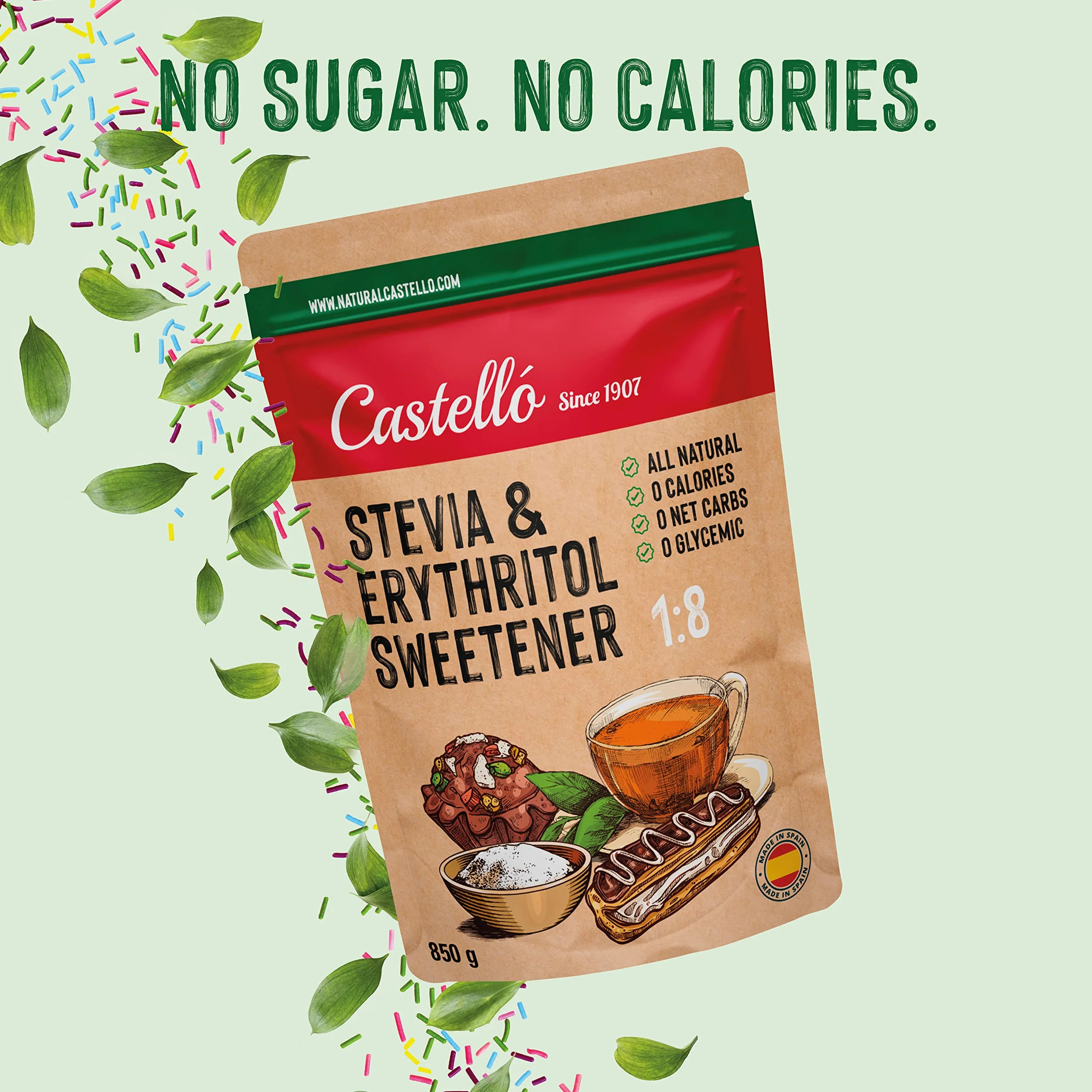 Castello Słodzik Stevia Erytrytol 1:8 850 g 0 Kalorii Keto Paleo Bez GMO