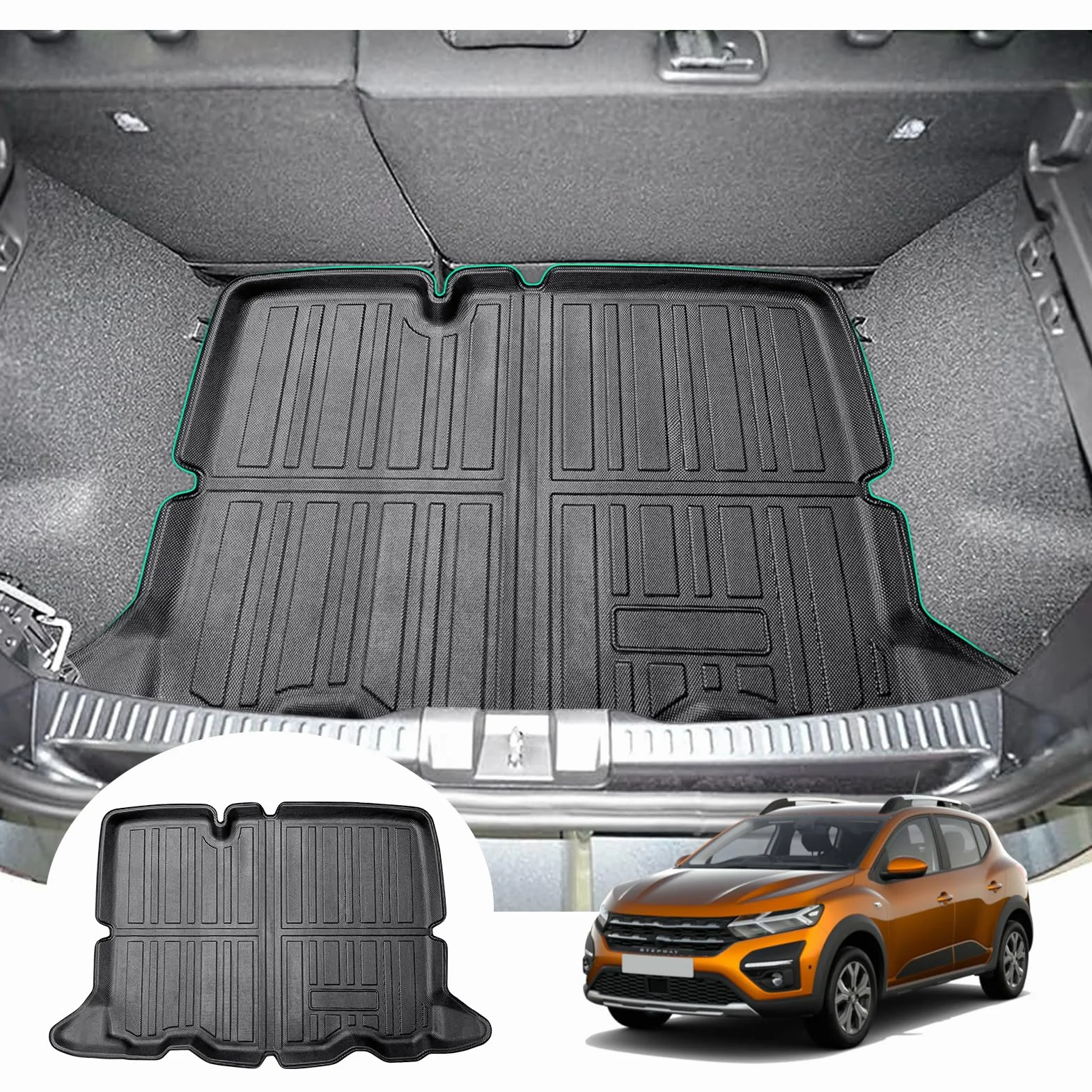 GAFAT Dacia Sandero 3 / Sandero Stepway 3 III 2021-2024 2025 mata do bagażnika, łatwa do złożenia, Sandero 3 TPE mata do bagażnika na każdą pogodę, wysoka krawędź wielofunkcyjna [dolna podłoga
