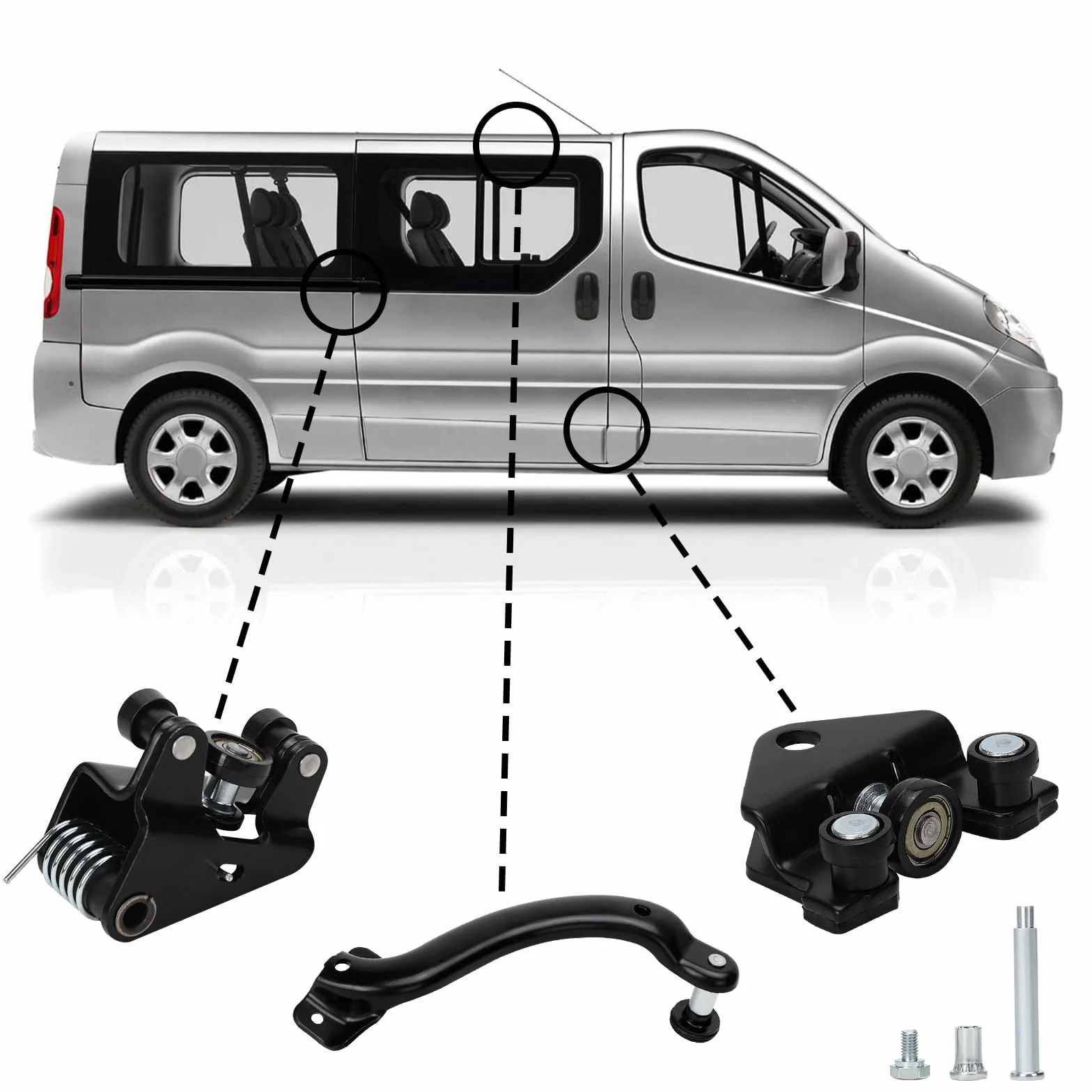 Wymiana rolki do drzwi bocznych z prawej strony dla Renault Trafic/Nissan Primastar 2001-2015, zestaw kół do drzwi bocznych kompatybilny z Opel Vivaro 2001-2015 - Prowadnica rolkowa do drzwi