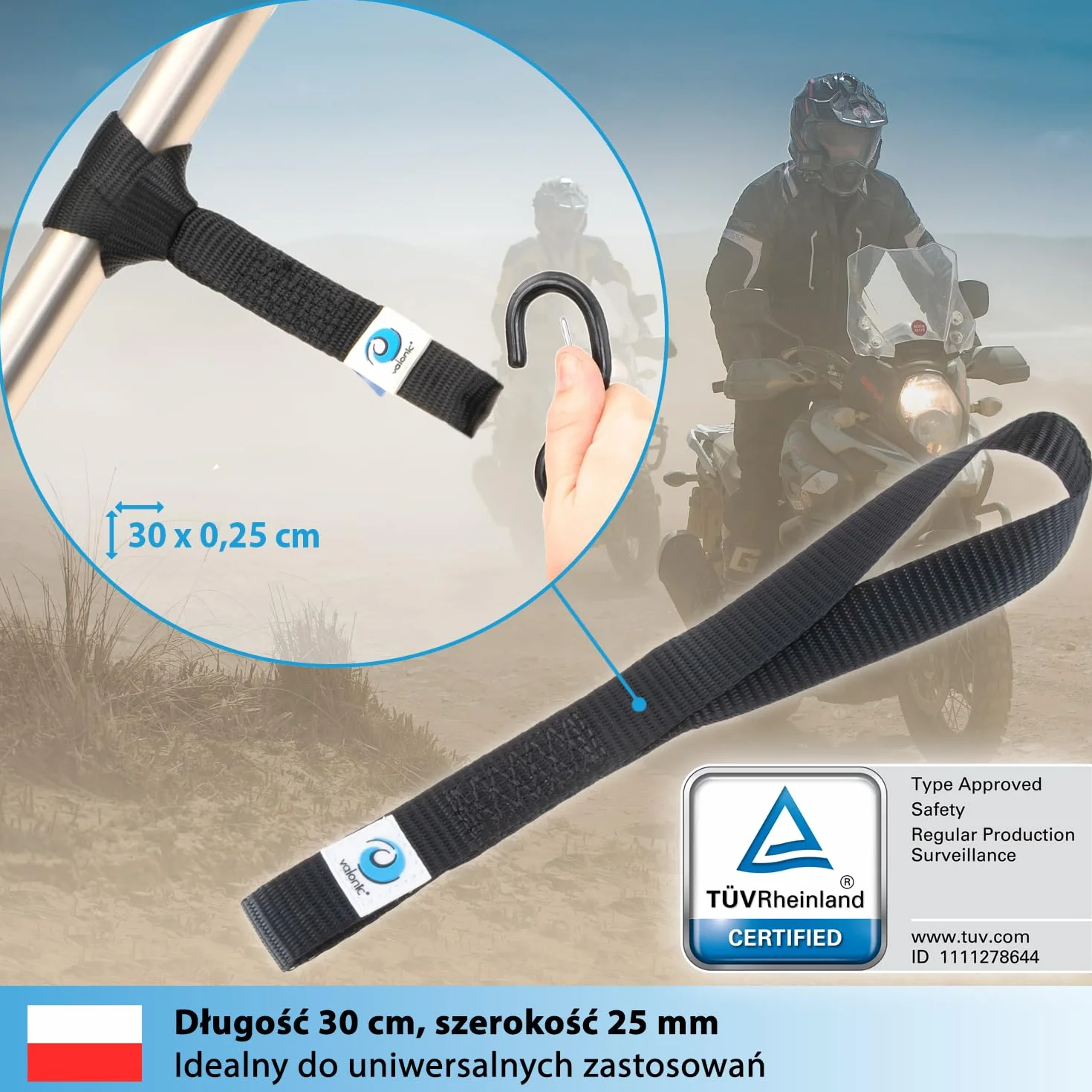 valonic Falcon - 4X Pętle mocujące, 30 cm, 25 mm, 1000 kg, TÜV Rheinl. Certyfikat EN 12195-2 - czarny, pętle pasów do transportu motocykli, pas mocujący, pasy mocujące, samochód, pętla mocująca