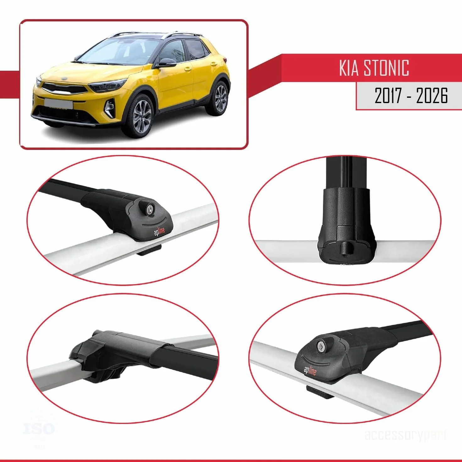 Kompatybilny z Kia Stonic 2017-2026 ACE-1 Aluminiowy bagażnik dachowy – 2 poprzeczki, czarne