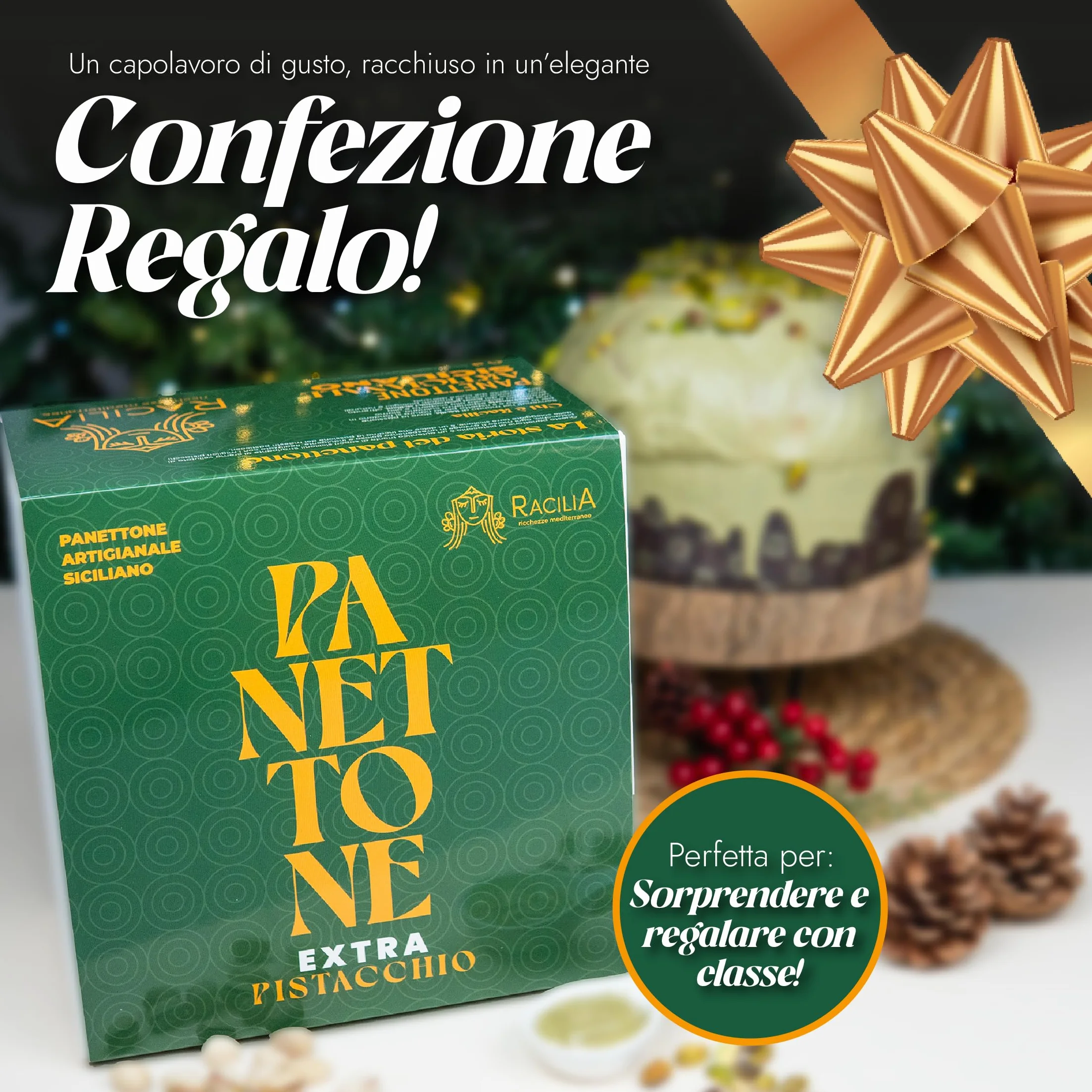 RACILIA Artisan Pistacjowy Panettone z dodatkowym nadzieniem 500g | Z kremem pistacjowym i chrupiącym lukrem | Wolne zakwaszanie 36h z drożdżami macierzystymi i naturalnymi składnikami | 1,5 kg