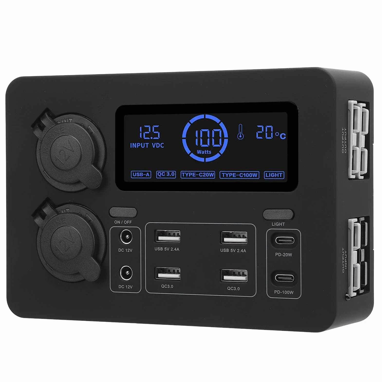 Generic Pasuje do Mini Zasilacza Wydajny Wyświetlacz LCD 100 W Port USB C QC3.0 do łodzi RV Samochodów Wielofunkcyjna Skrzynka Rozdzielcza Zasilania