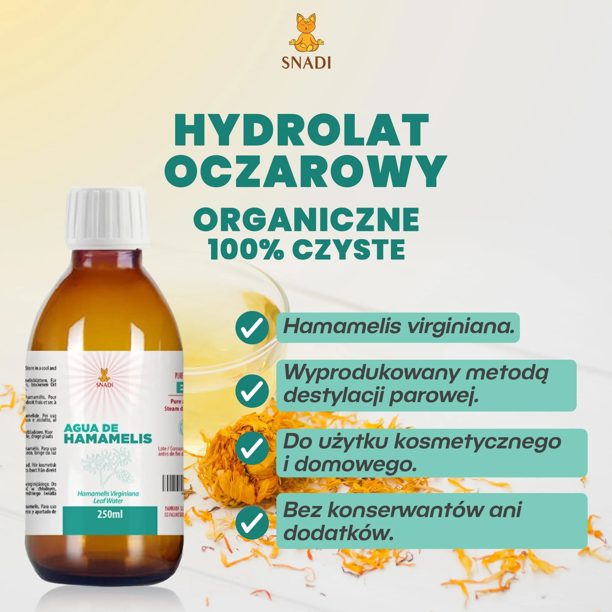 BIO Hydrolat z oczaru wirginijskiego 250 ml bez alkoholu nawilżający przeciwzapalny