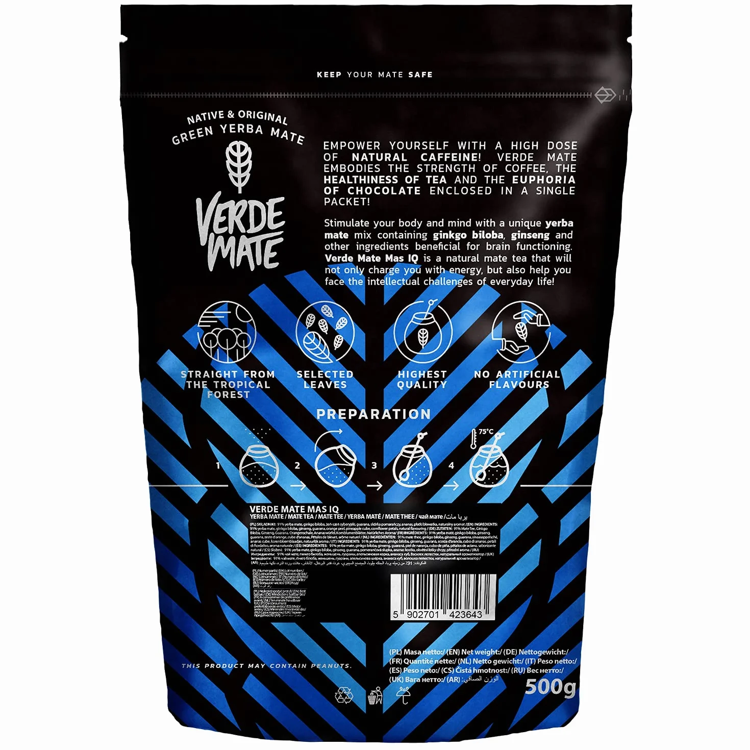Verde Mate Green Mas IQ 0,5 kg | Aromatyczna yerba mate z ziołami i owocami 500 g | Łagodny smak | Naturalna kofeina | Herbata Yerba Mate z Brazylii | 500 g
