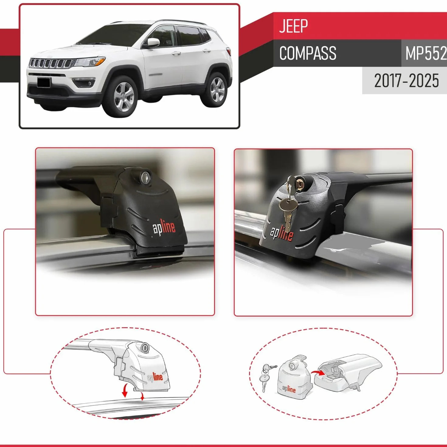 Aluminiowe poprzeczki dachowe do Jeep Compass MP552 2017-2025 2 szt.