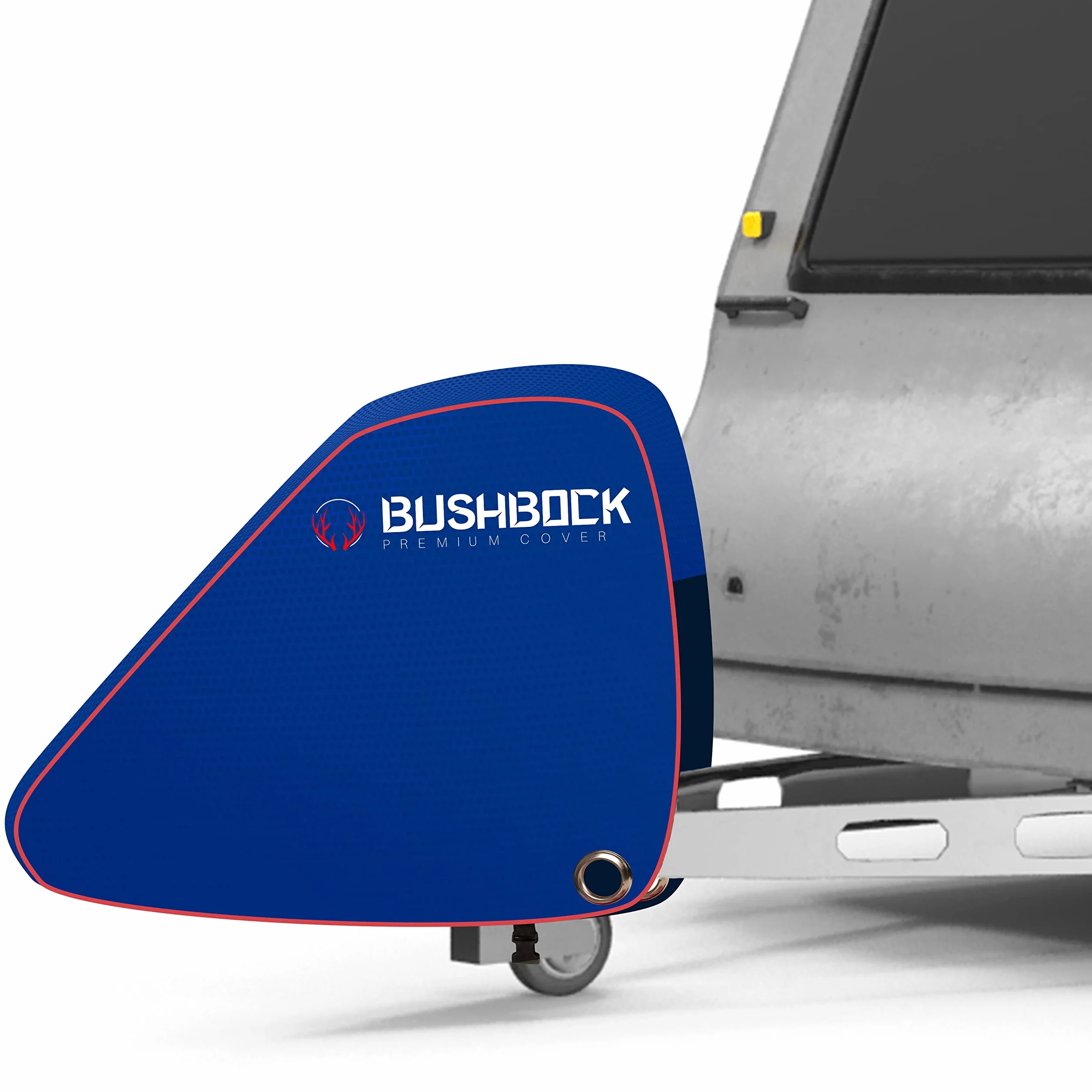 BUSHBOCK® Osłona na dyszel premium z materiału Oxford 600D z powłoką PU i reflektorami. Uniwersalna osłona dyszla - również do przyczep kempingowych/przyczep ze sprzęgłem zapobiegającym i zamkiem skrzynkowym (niebieska)