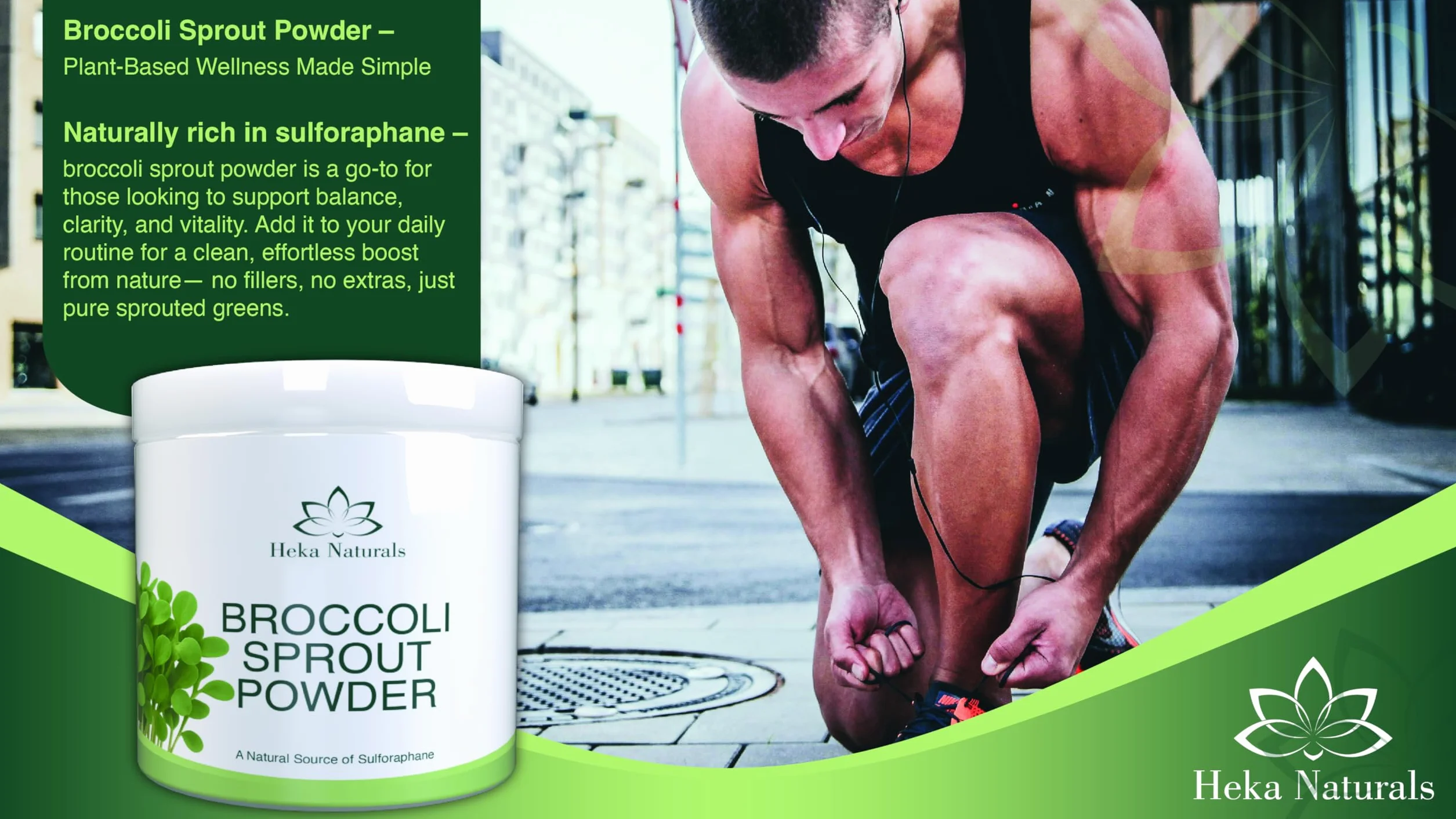 Heka Naturals Ekologiczny Proszek z Kiełków Brokuła - 100% Czysty Superfood z Kiełkowanych Nasion - Bogaty w Sulforafan, Wegański, Bez GMO i Dodatków - 400g