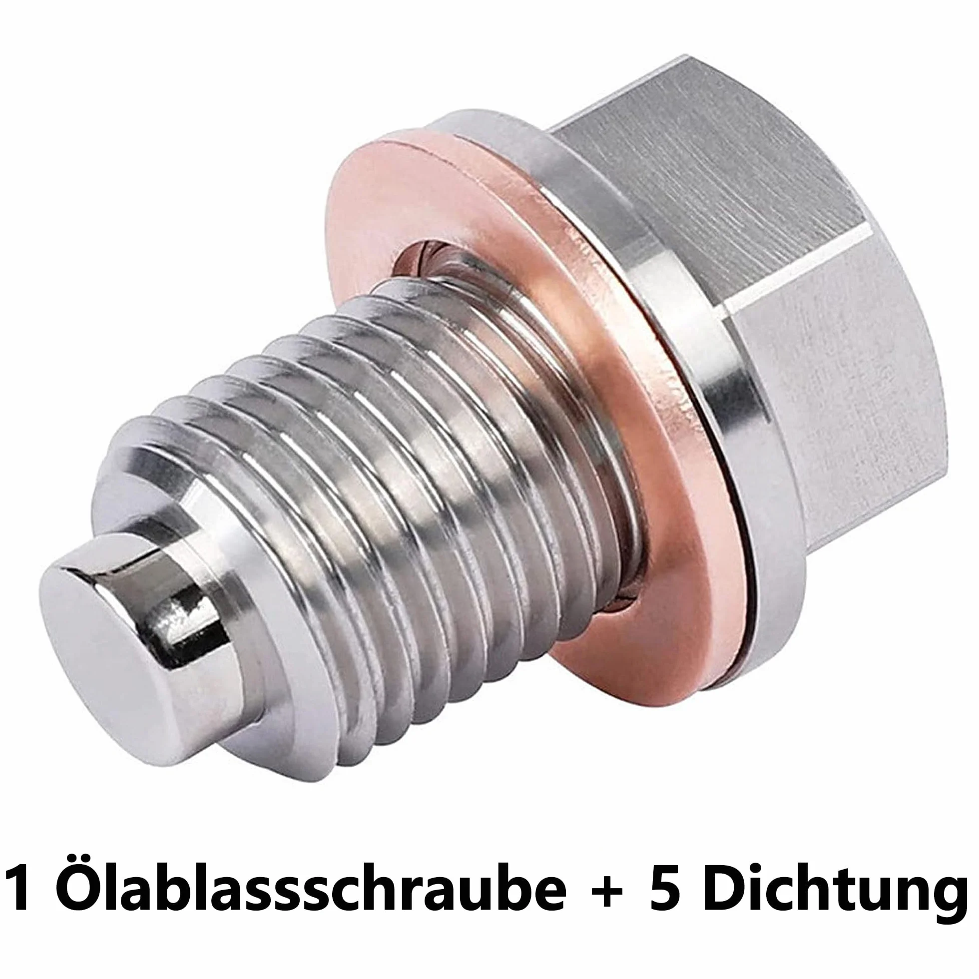 ANBOO Magnetyczna śruba spustowa M14X1,5, śruba do spuszczania oleju wraz z 5 miedzianimi uszczelkami, magnetyczna uszczelka spustowa olejowa, śruba olejowa do samochodu