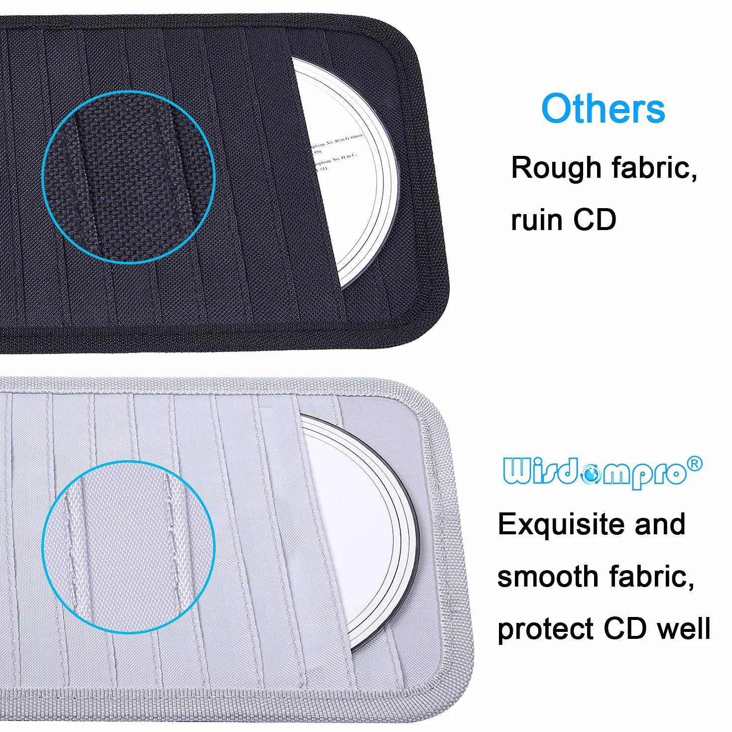 Wisdompro Samochodowe etui na płyty CD, organizer na osłonę przeciwsłoneczną, portfel do samochodów z 12 rękawami do przechowywania DVD, 1 kieszenią siatkową, 1 uchwytem na długopis i elastycznym