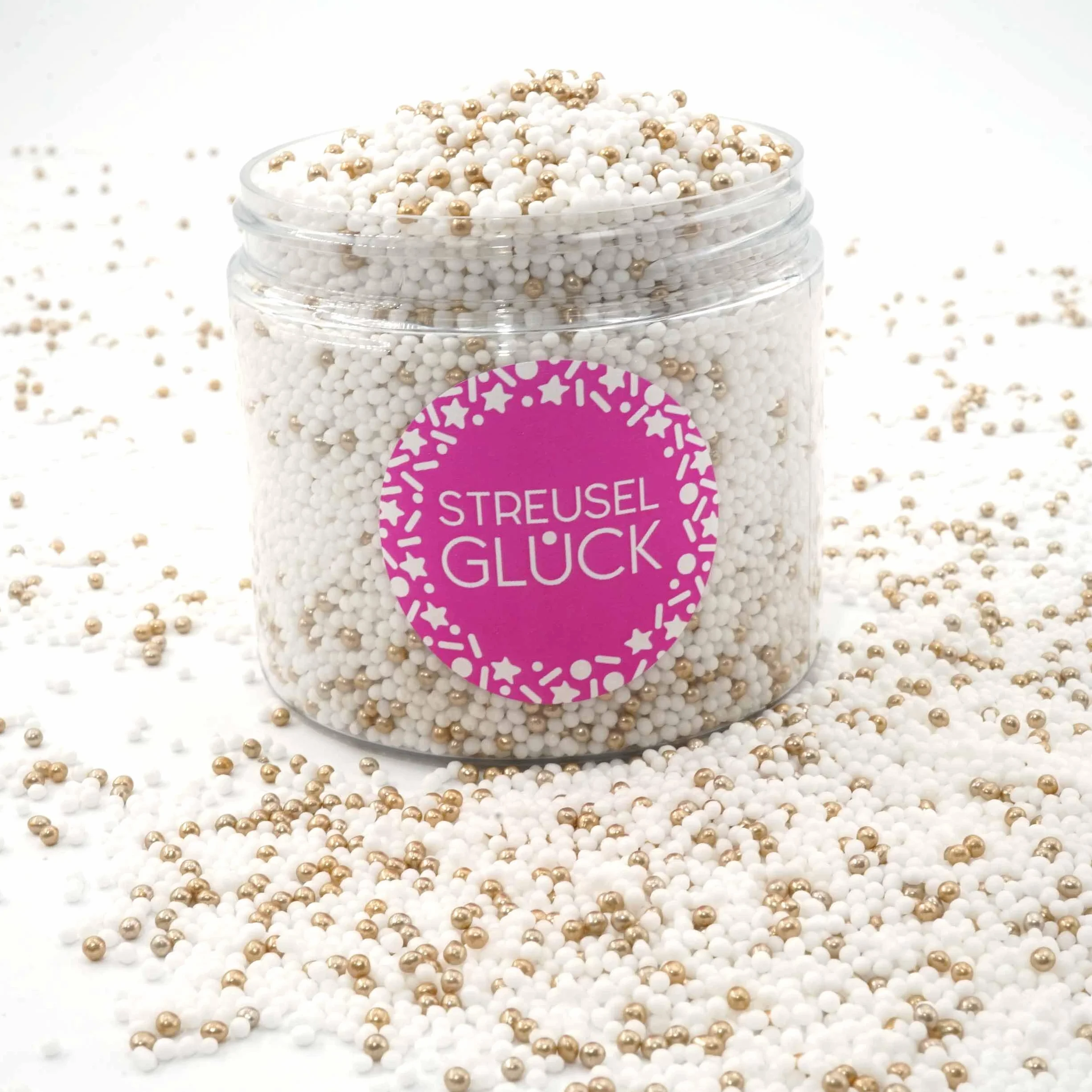 Cukrowe Koraliki Nonpareilles Just Pure White Gold Puder 180 g do Dekoracji Tortu