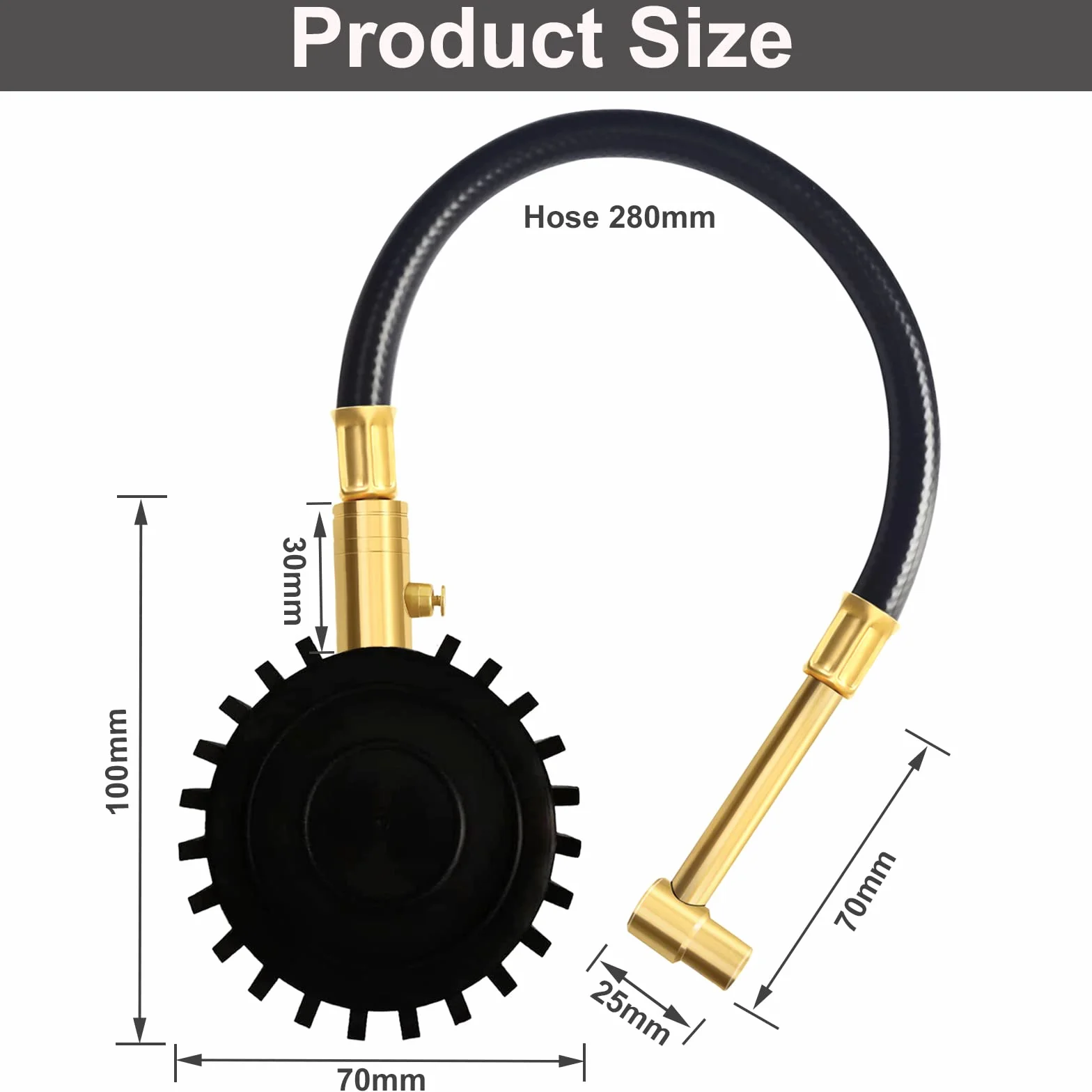 Manometr do opon 60 PSI, manometr do opon motocyklowych ATsafepro z elastycznym wężem kątowym 90 stopni, analogowy manometr do samochodów, motocykli, rowerów