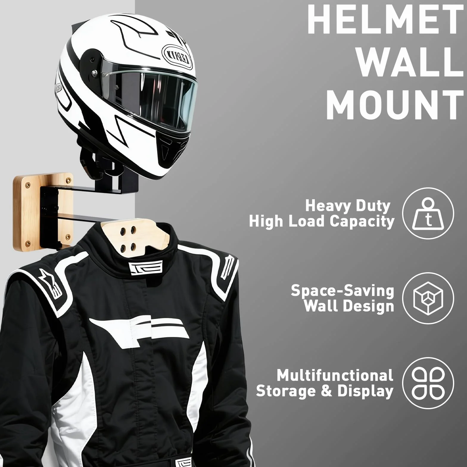 Uchwyt ścienny na kask motocyklowy, wieszak ścienny na kask motocyklowy, kamizelkę taktyczną, rękawice i kurtkę, wytrzymała garderoba do garażu i warsztatu