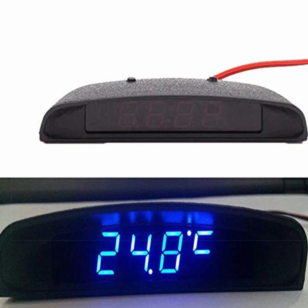 Riloer Samochodowy zegar cyfrowy, 4 w 1 12 V, zegar, data, termometr, monitor napięcia z wyświetlaczem LCD do wnętrza samochodu, niebieski