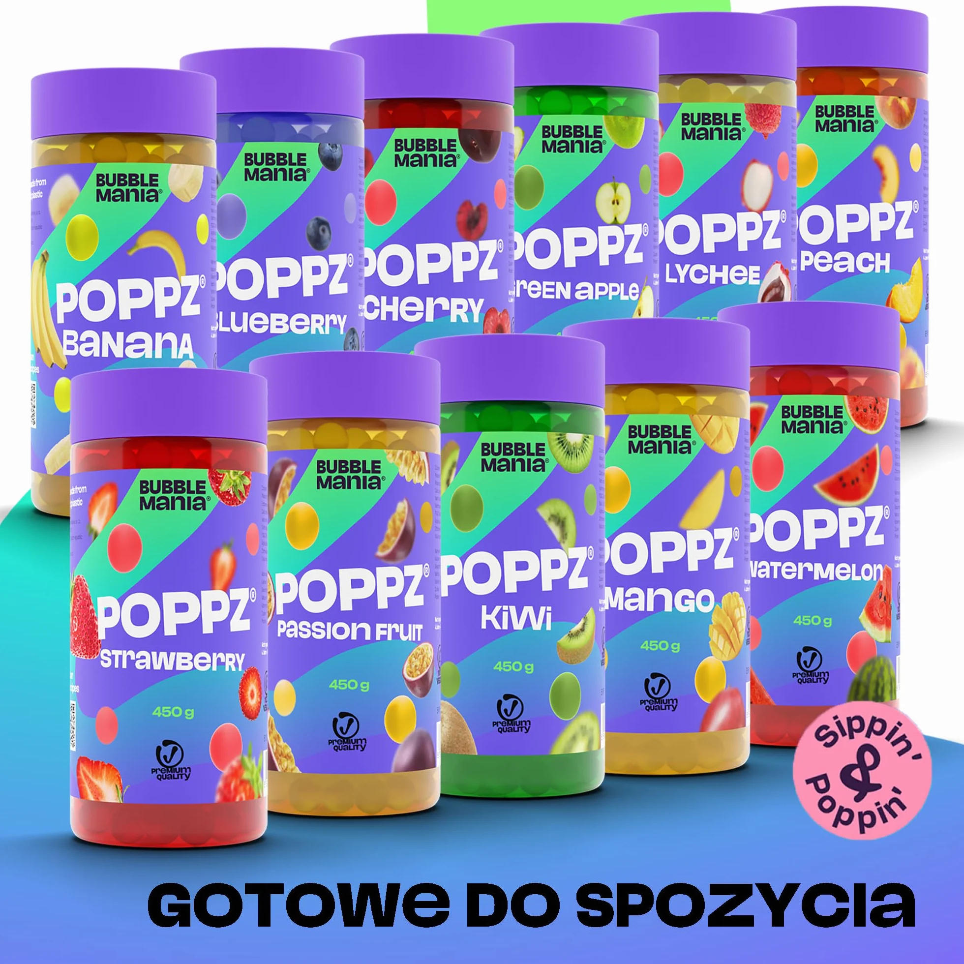Bubble Mania Popping Boba Perły Owocowe Kiwi Kulki Tapioki 450g do Bubble Tea