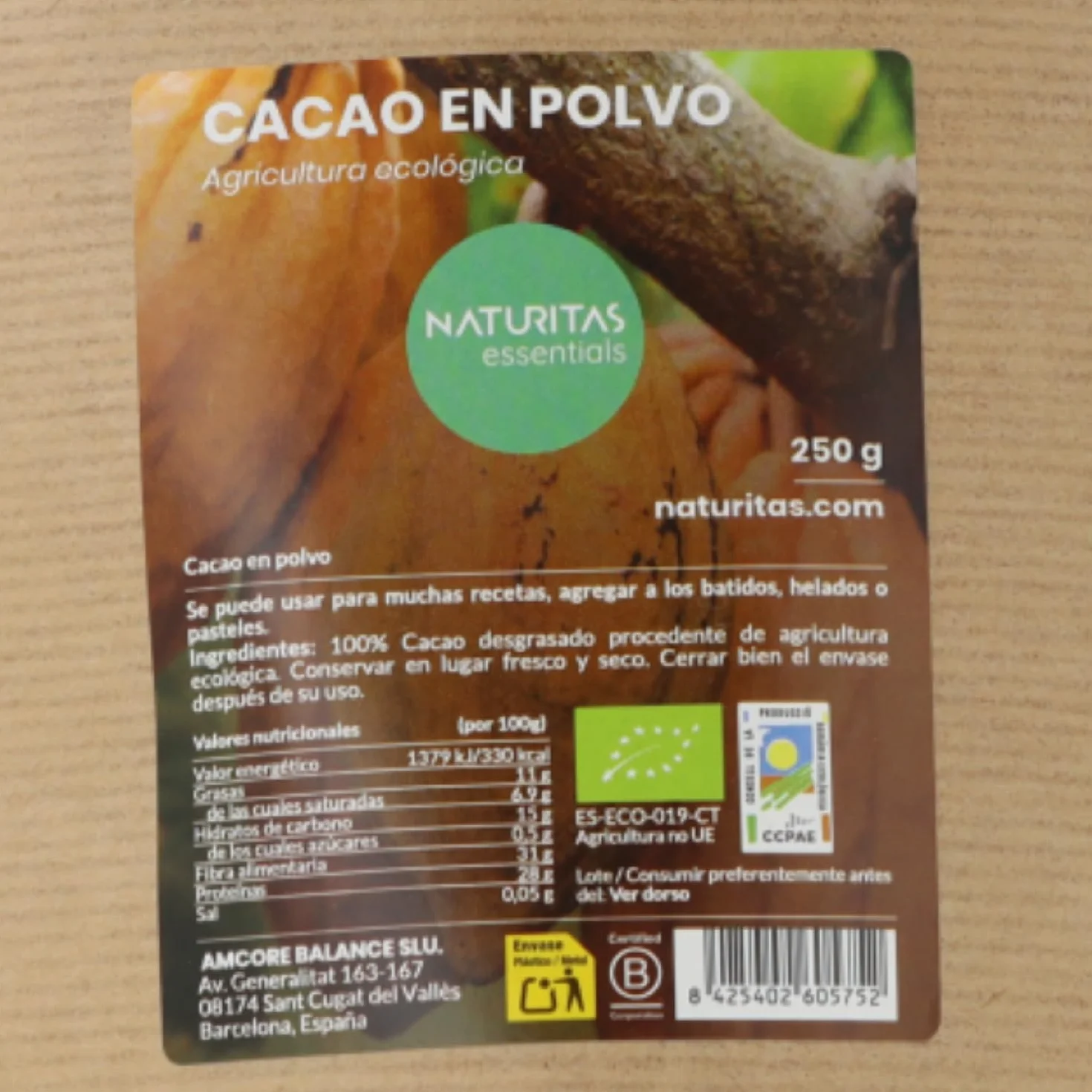 Cacao en polvo Bio 250 g